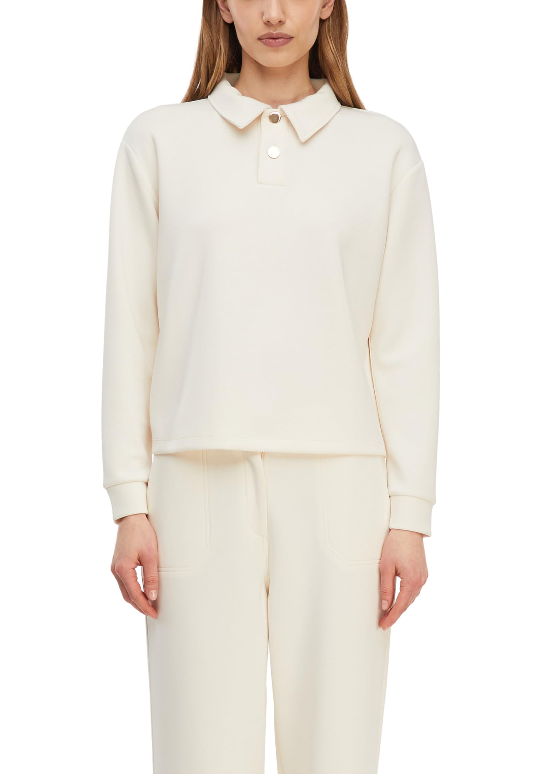 comma-sweatshirt-damen-polokragen-langarm-creme image 8