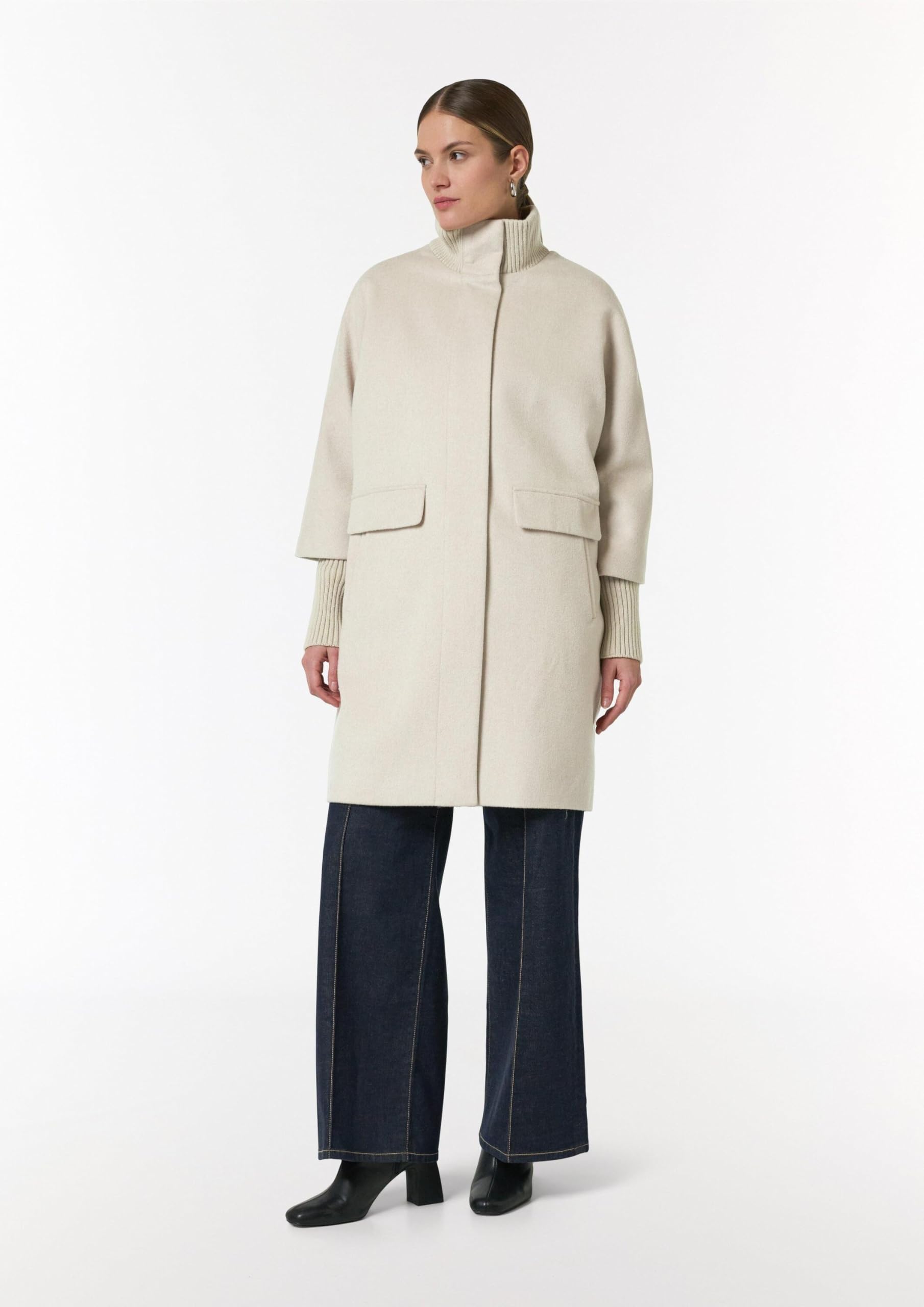 comma-wollmantel-beige-gr-34-46-gerippter-kragen image 3
