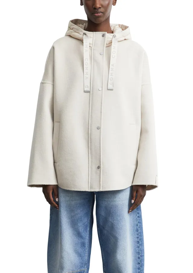 comma-outdoor-cape-wollmix-jacke-beige-loose-fit-kapuze image 1