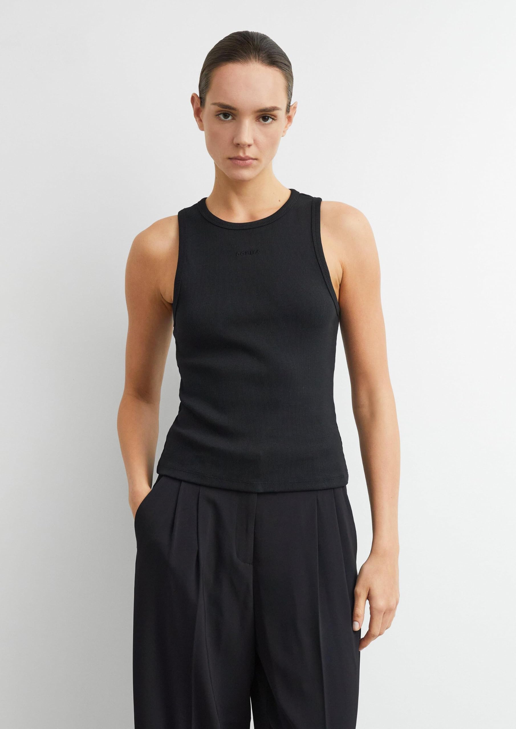 comma-tank-top-baumwollripp-top-schwarz-slim-fit-logo-stickerei image 6