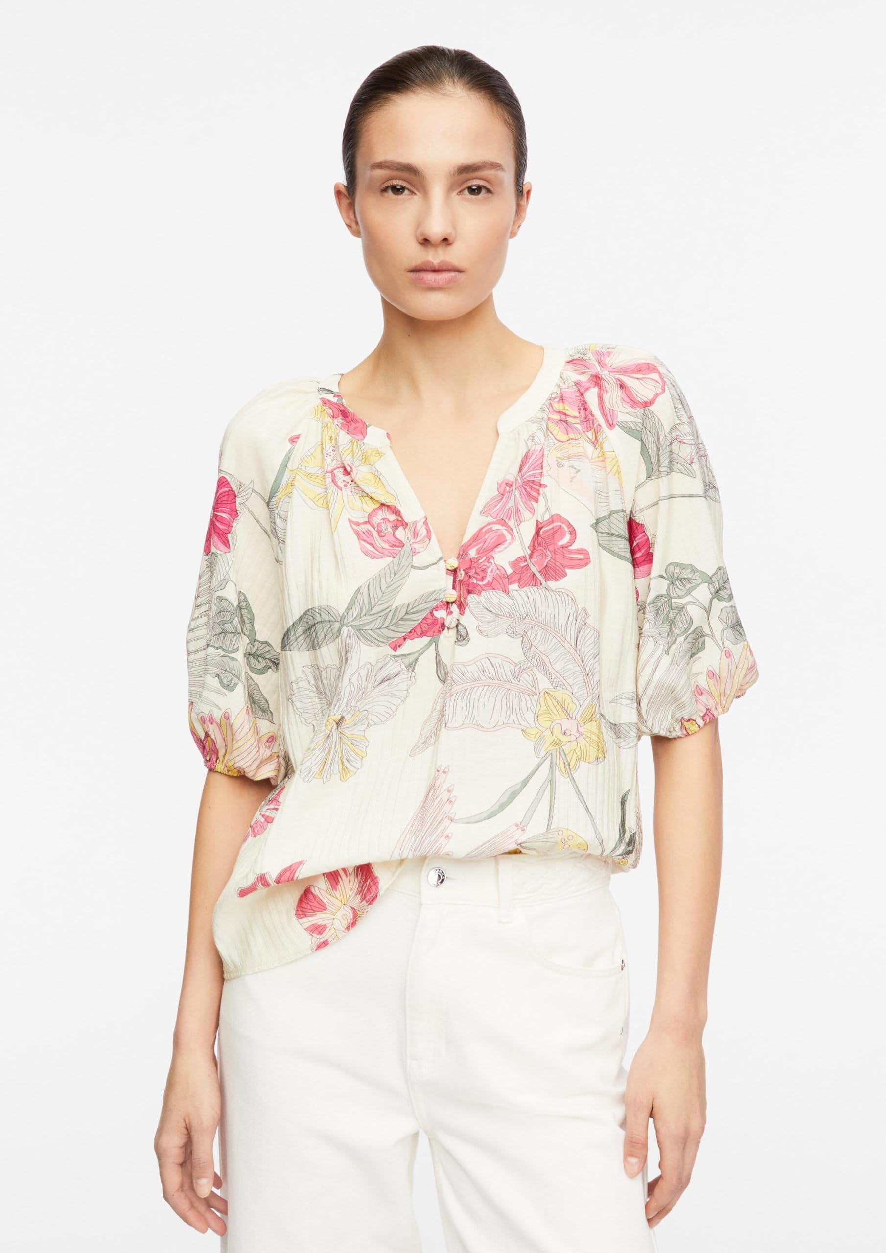 comma-bluse-tunika-ausschnitt-kurzarm-abstrakt-beige-gr-46 image 6