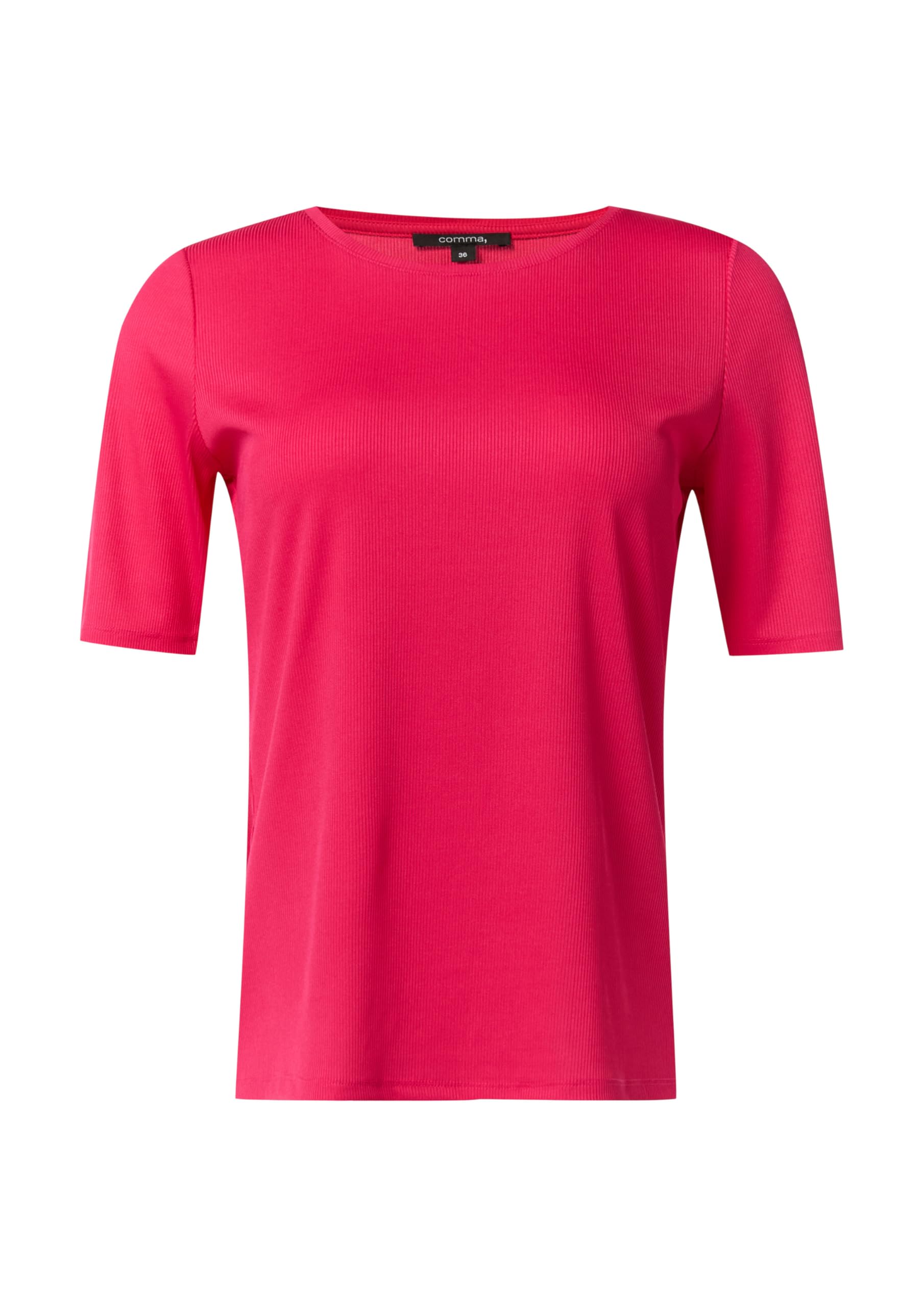 comma-geripptes-t-shirt-rundhals-top-pink image 4