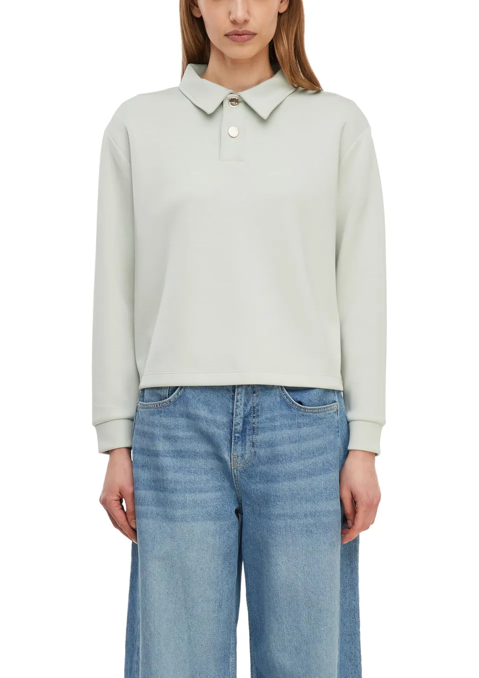 comma-sweatshirt-damen-polokragen-langarm-creme image 1