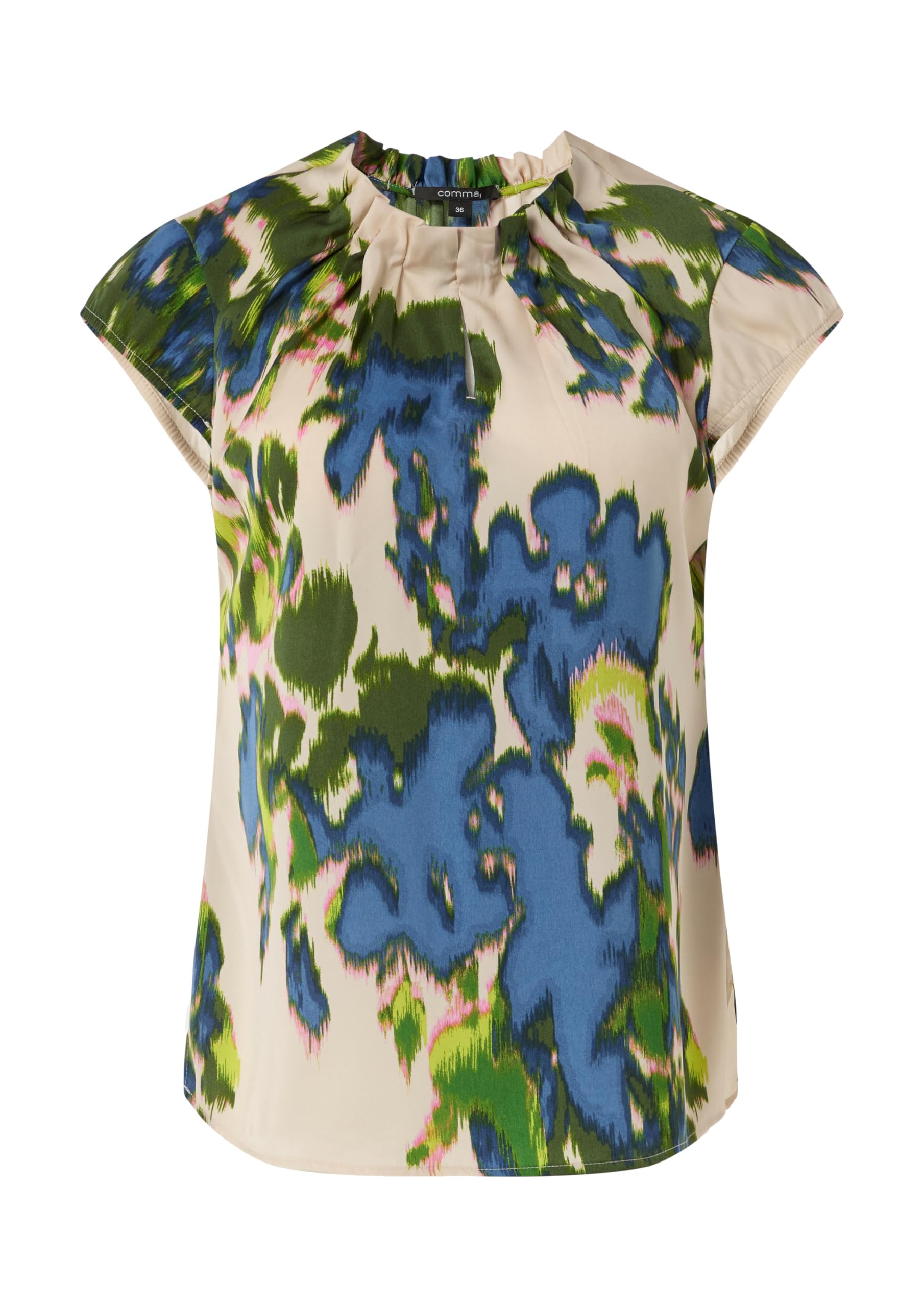 comma-blouses-satinierte-all-over-print-bluse-kurzarm-mit-raffung image 3