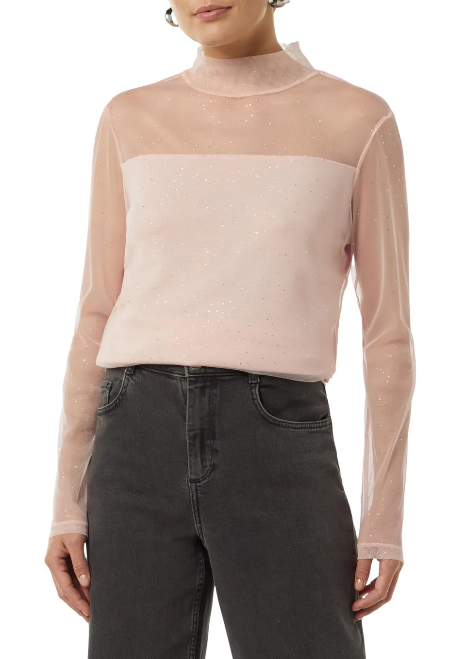comma-mesh-longsleeve-mit-glitzer-top-bordeaux image 1