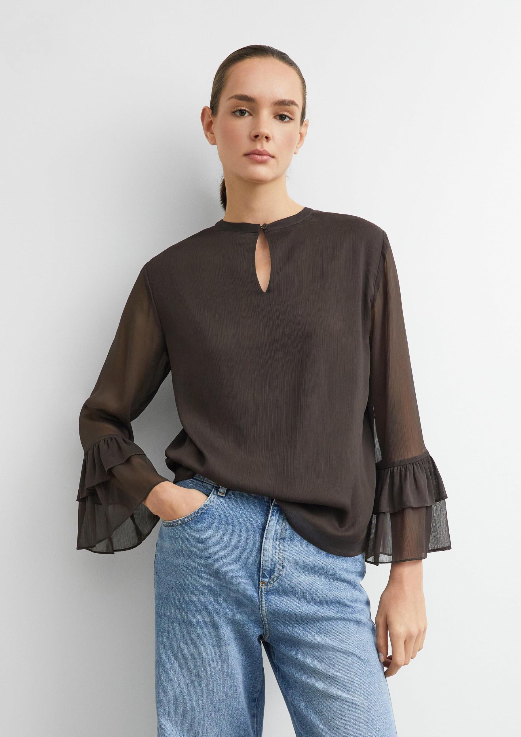 comma-damen-bluse-chiffon-volant-trompeten-rmel-creme image 6