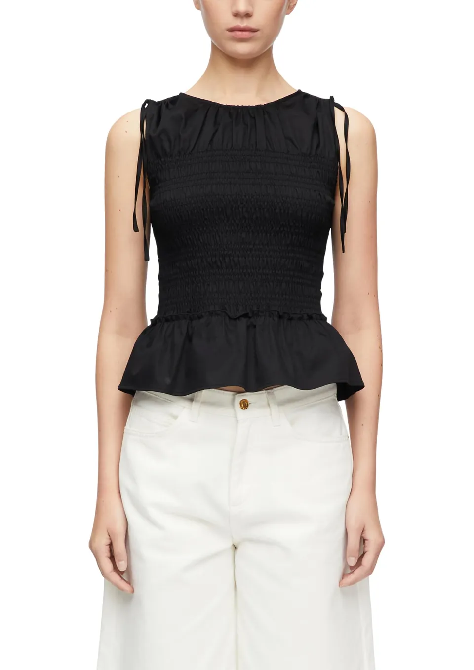 comma-blouses-bluse-popeline-volants-rmellos-beige image 1