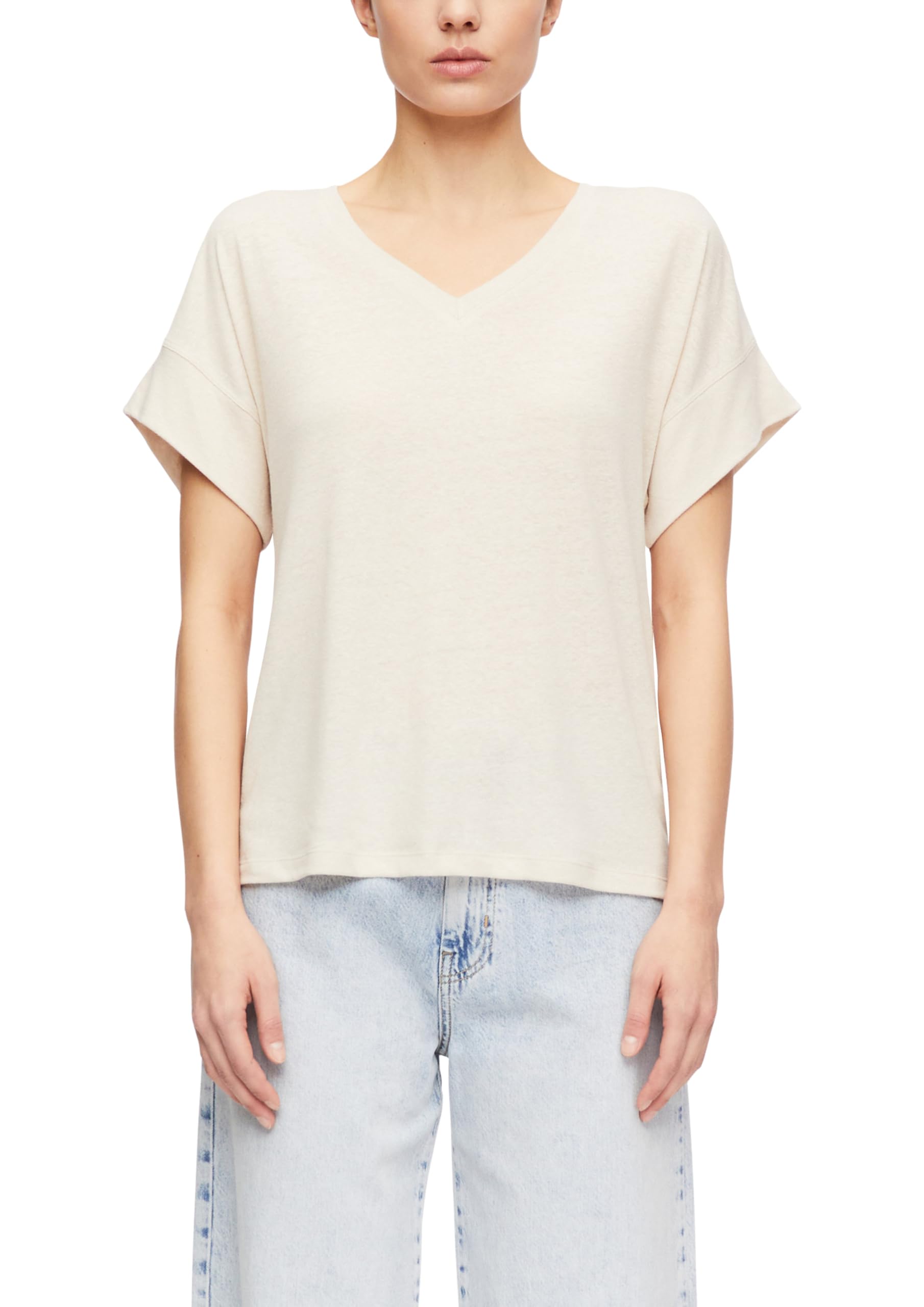 comma-t-shirt-leinenmix-v-ausschnitt-creme image 1