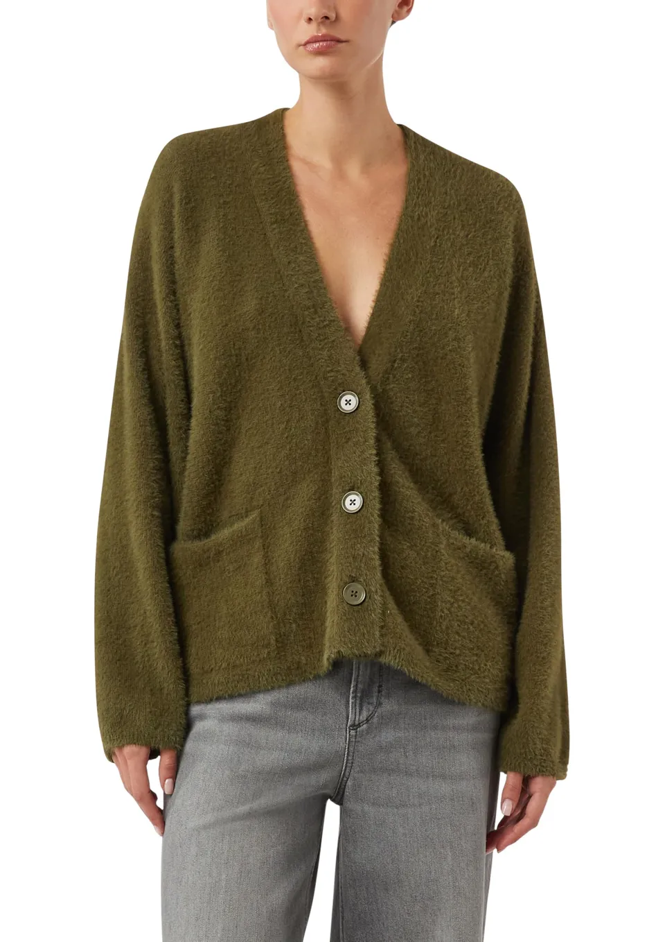 comma-knitwear-cardigan-relaxed-fit-strickjacke-xs-olivgr-n-kuschelig image 1