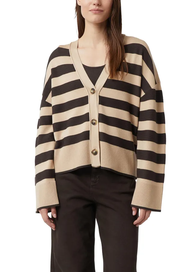 comma-cardigan-gestreift-damen-boxy-strickjacke-creme-beige image 1