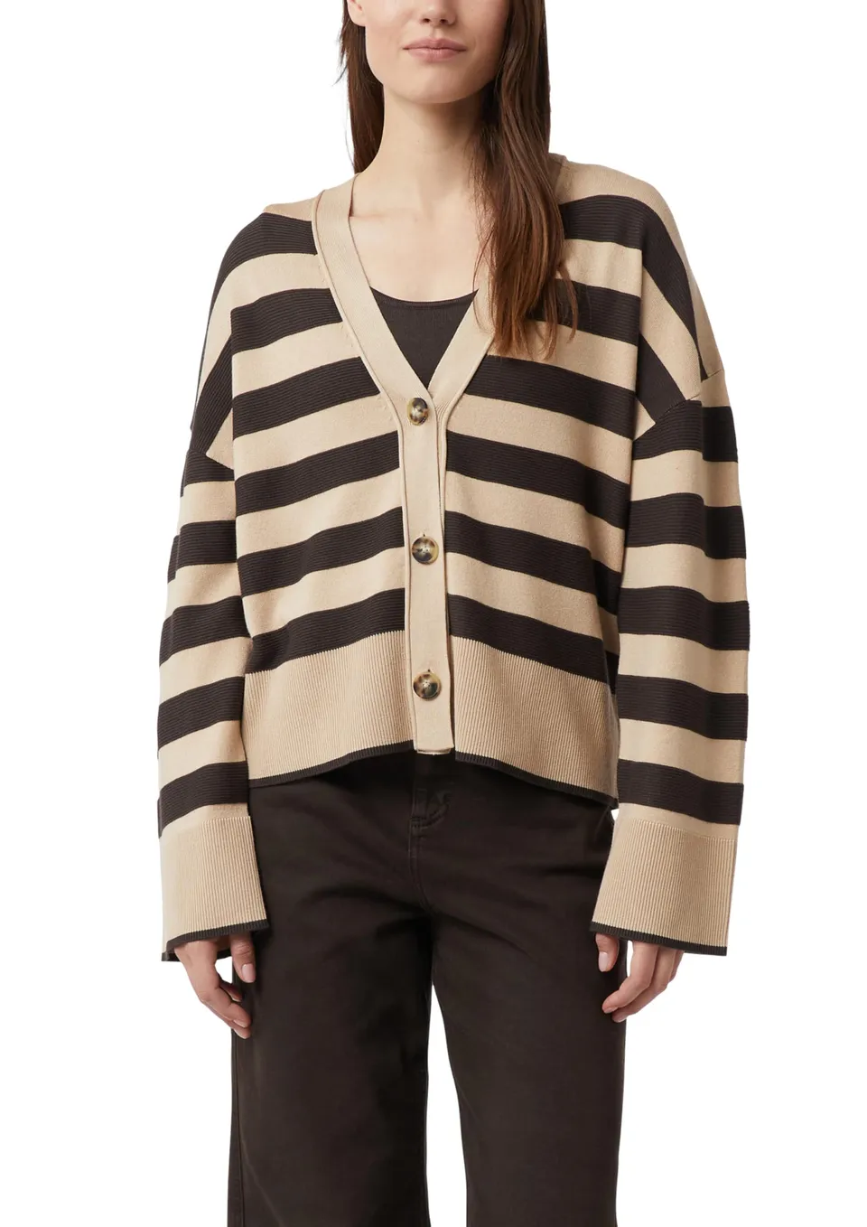 comma-cardigan-gestreift-damen-boxy-strickjacke-creme-beige image 1