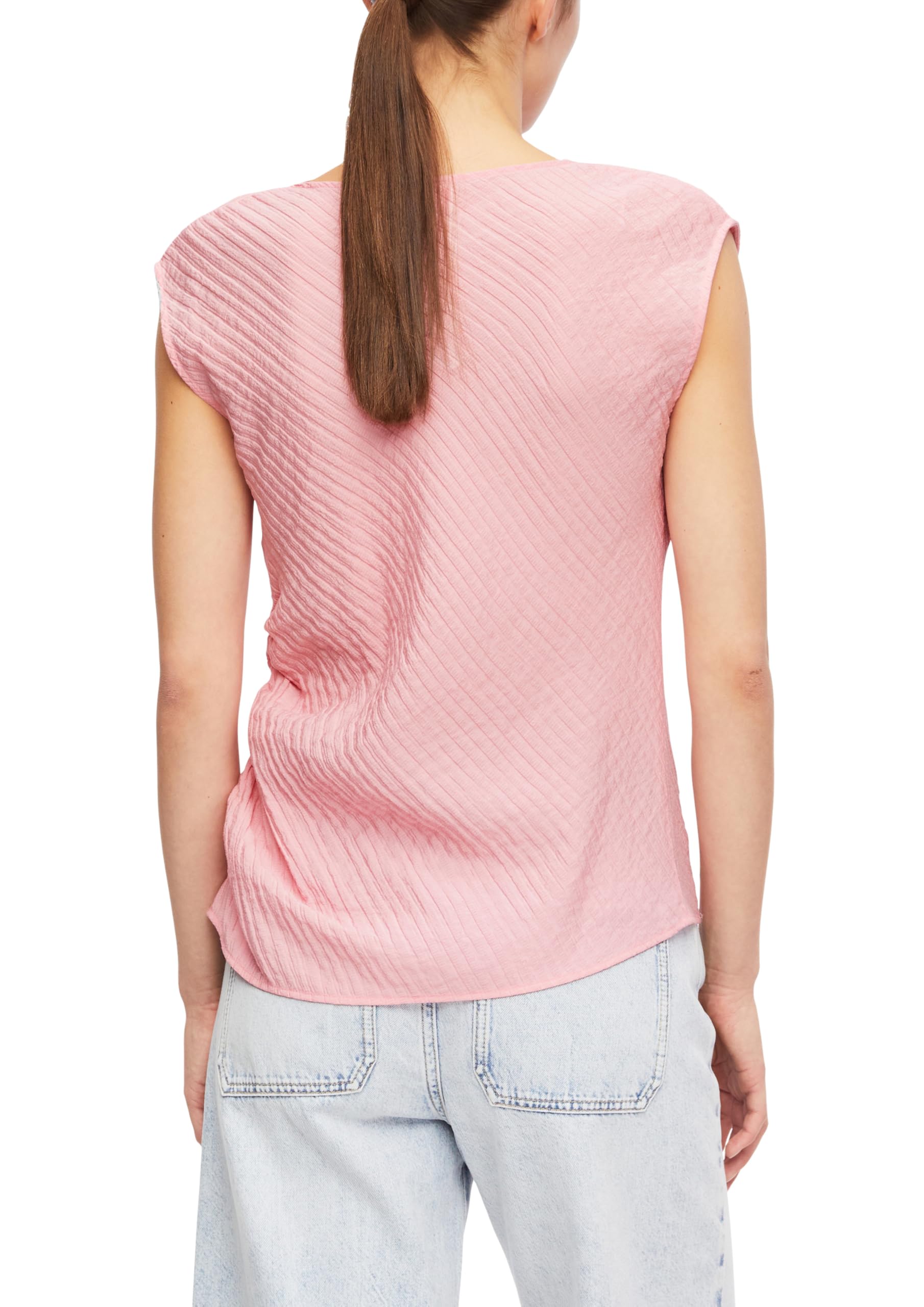 comma-blouses-seersucker-raffung-wasserfall-bluse-rosa-kurzarm image 2