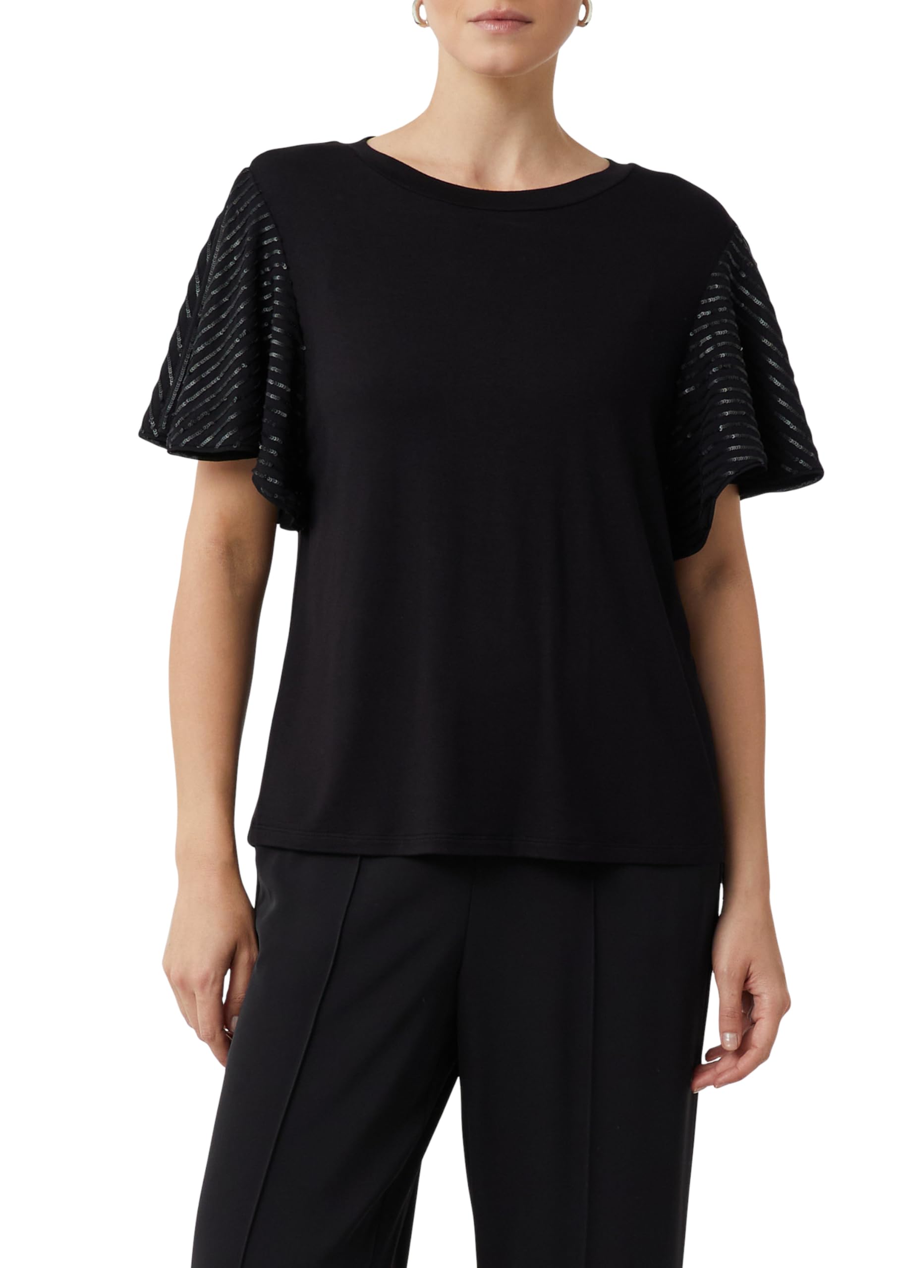 comma-t-shirt-mit-pailletten-volant-rmeln-damen-gr-e-36 image 1