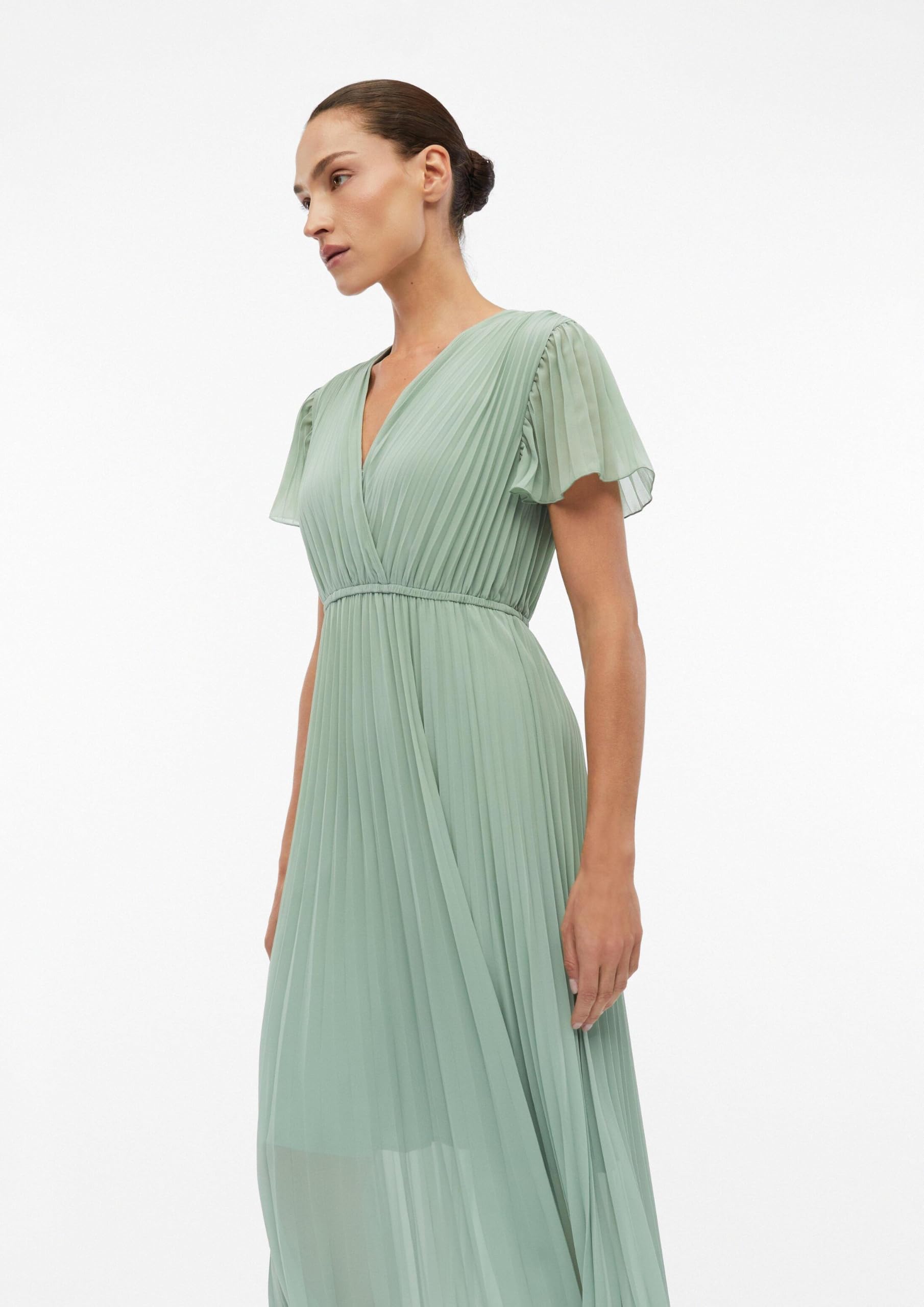 comma-dresses-midikleid-plissee-v-ausschnitt-fl-gelarm image 4