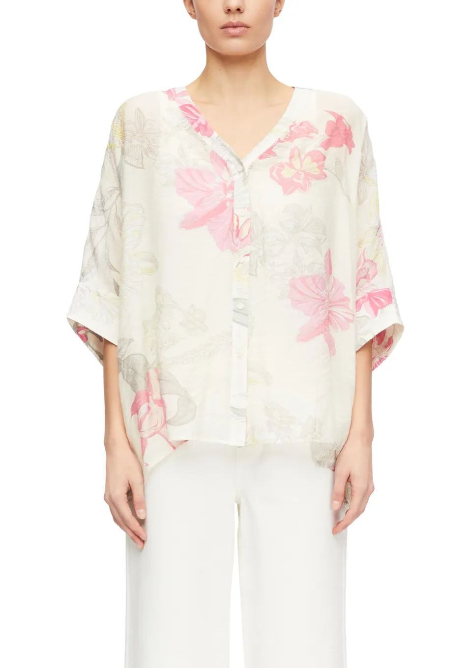 comma-poncho-bluse-chiffon-allover-print-viskose-beige-xl image 1