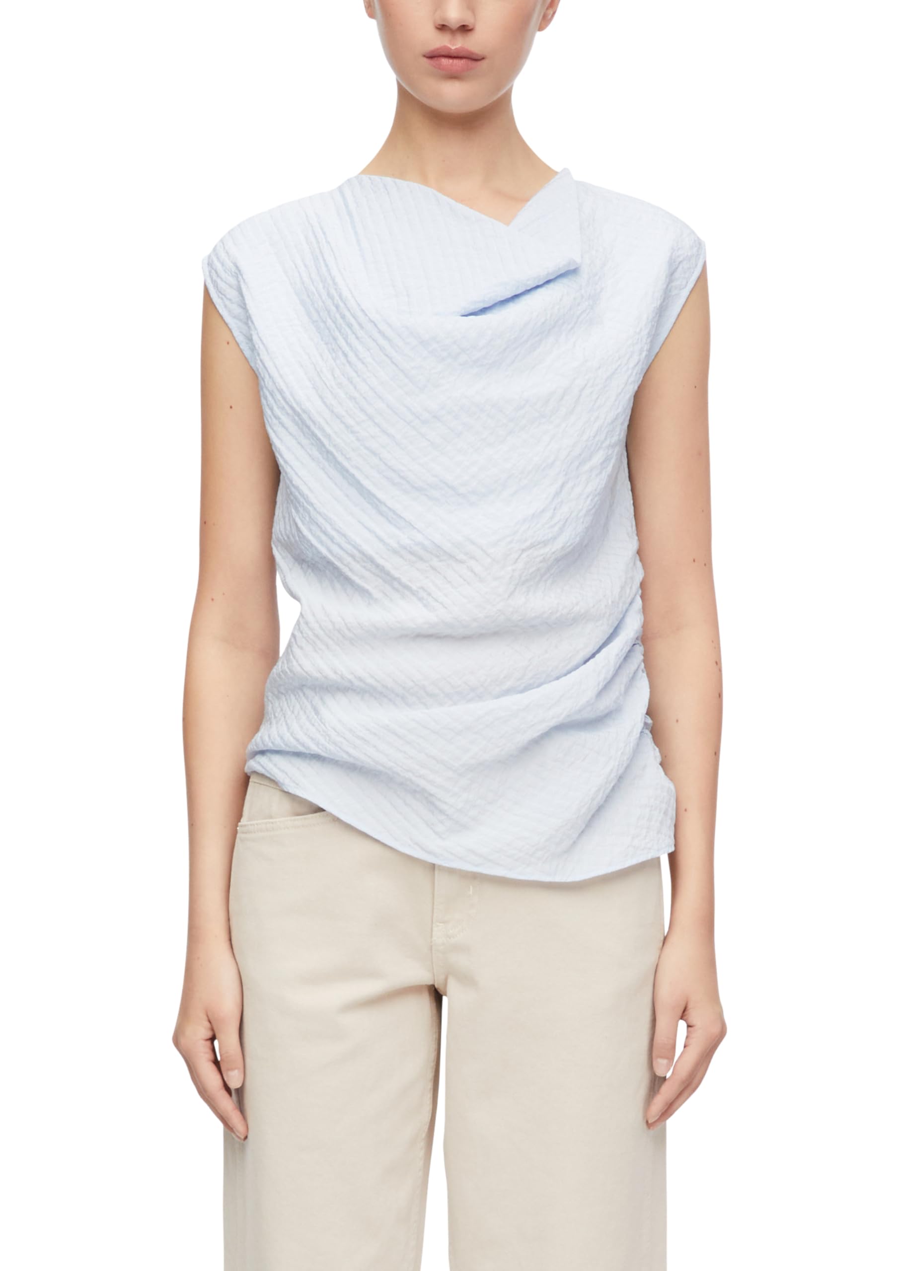 comma-blouses-seersucker-raffung-wasserfall-bluse-rosa-kurzarm image 8