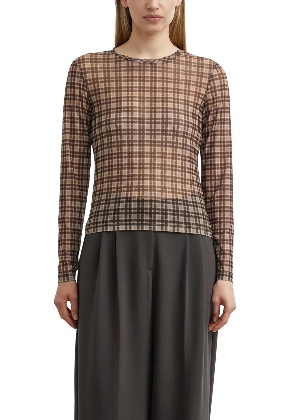 comma-longsleeve-mesh-shirt-gr-32-slim-fit-karo-stehkragen image 1
