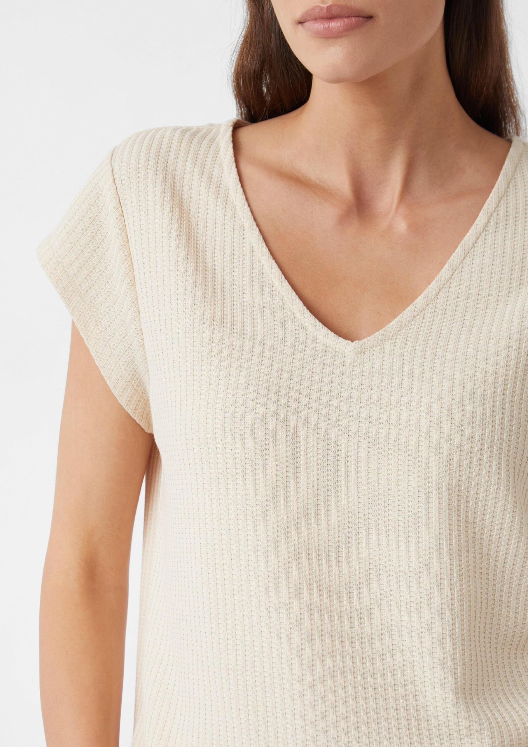 comma-jersey-t-shirt-v-ausschnitt-gr-34-beige-strukturiert image 4