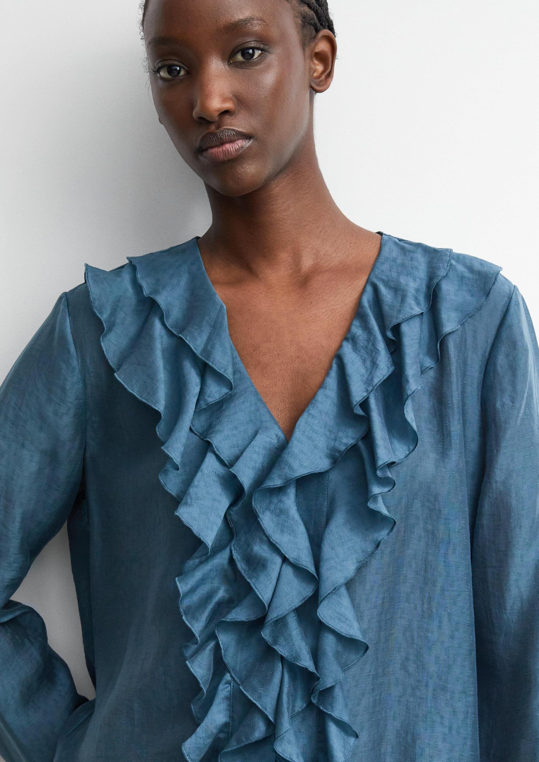 comma-bluse-jacquard-damen-gr-44-v-ausschnitt-langarm-petrol image 3