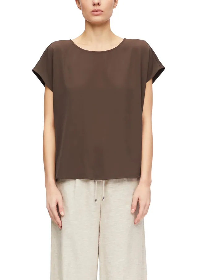 comma-blouses-bluse-kurzarm-rundhals-dunkelbraun image 1