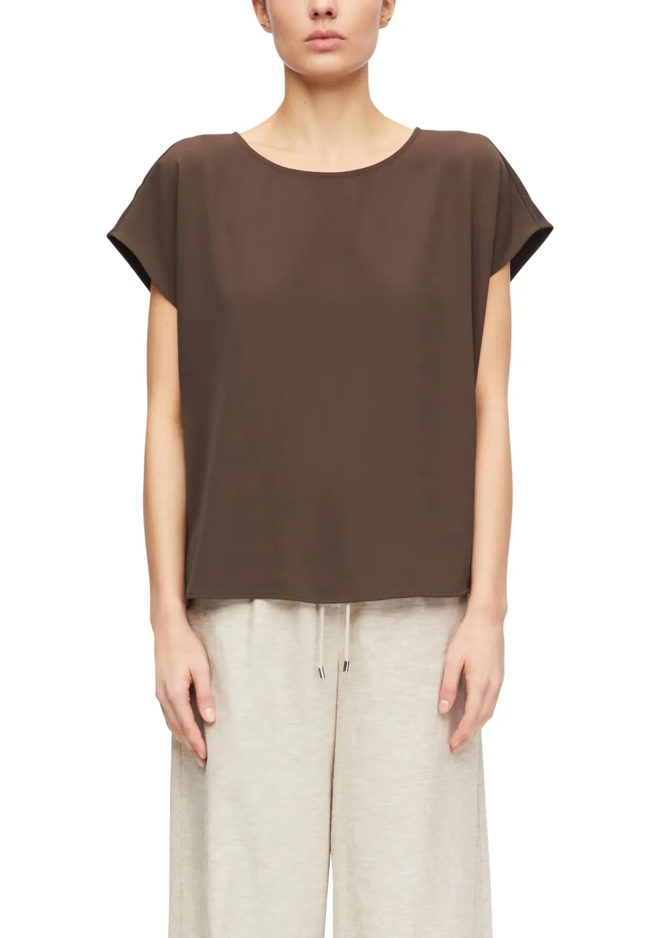 comma-blouses-bluse-kurzarm-rundhals-dunkelbraun image 1