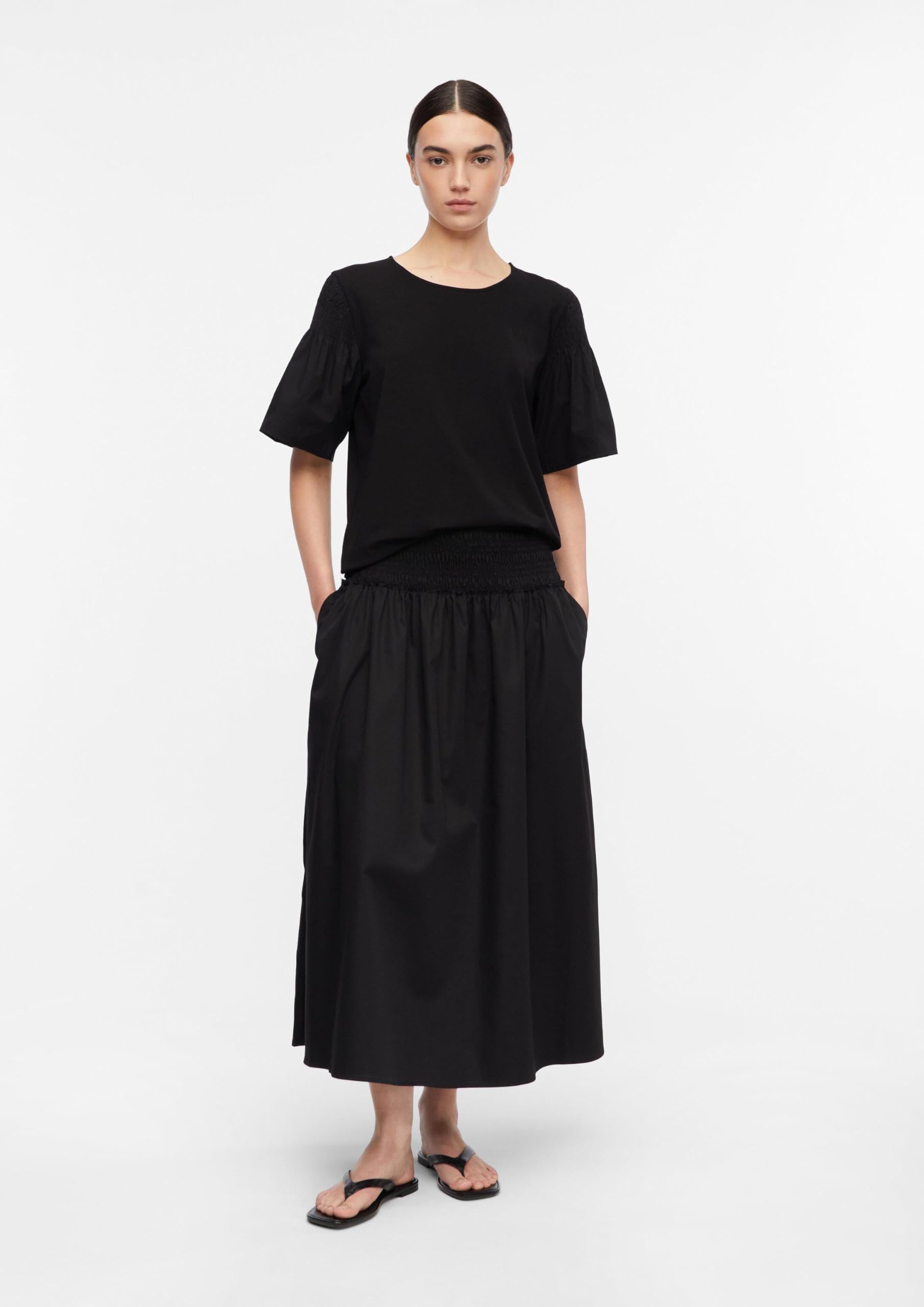 comma-skirts-midi-rock-baumwolle-gesmockt-schwarz image 6
