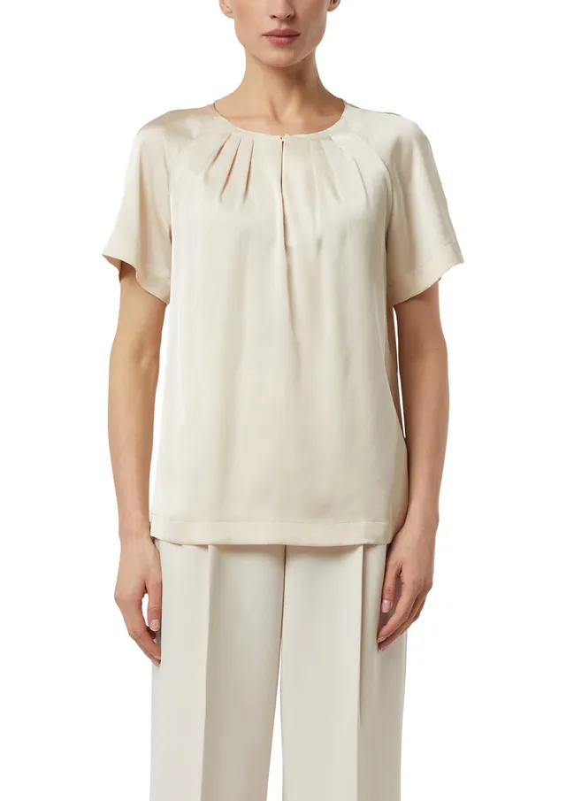 comma-blouses-satinierte-kurzarmbluse-wei-raffung image 1
