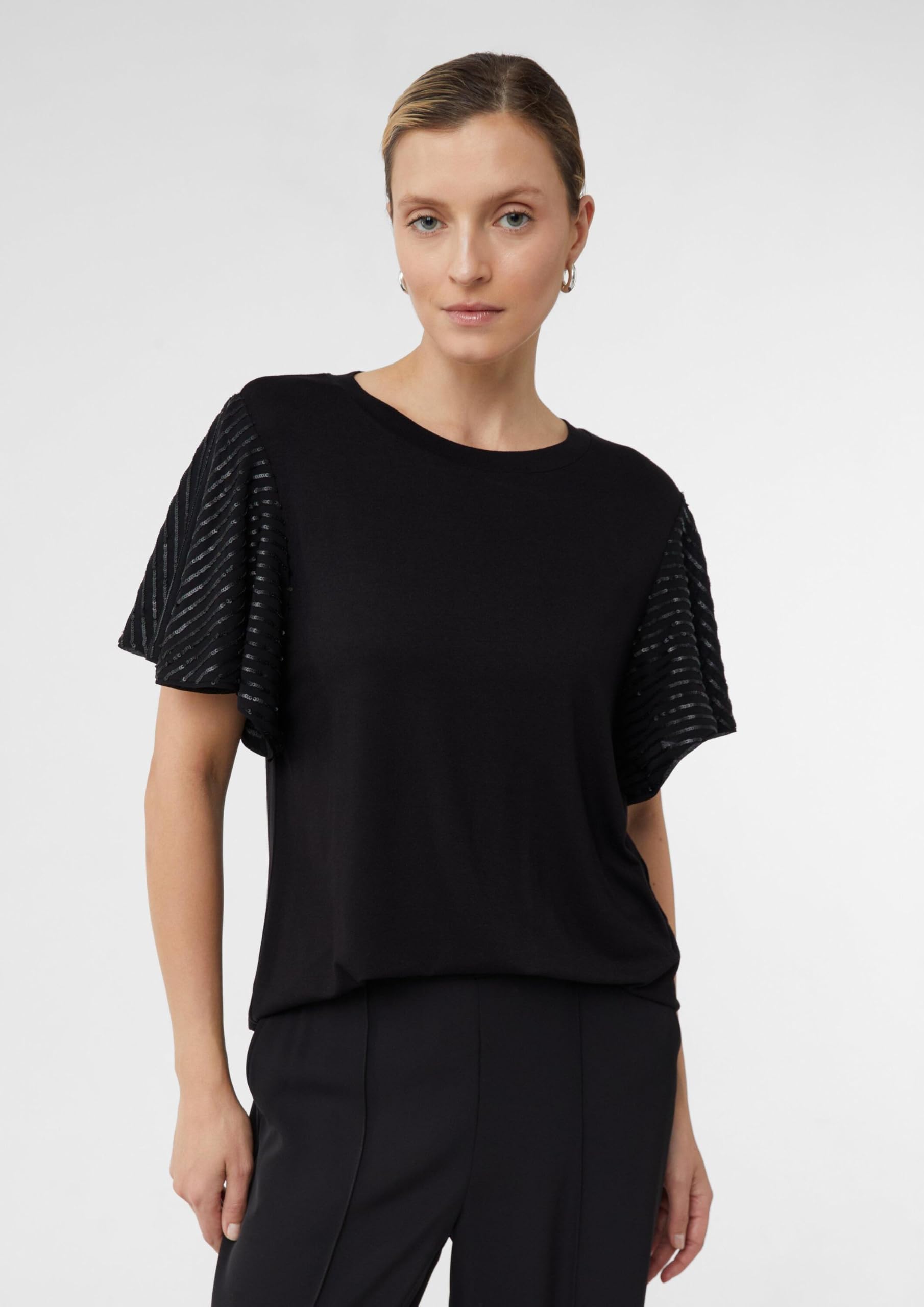 comma-t-shirt-mit-pailletten-volant-rmeln-damen-gr-e-36 image 3
