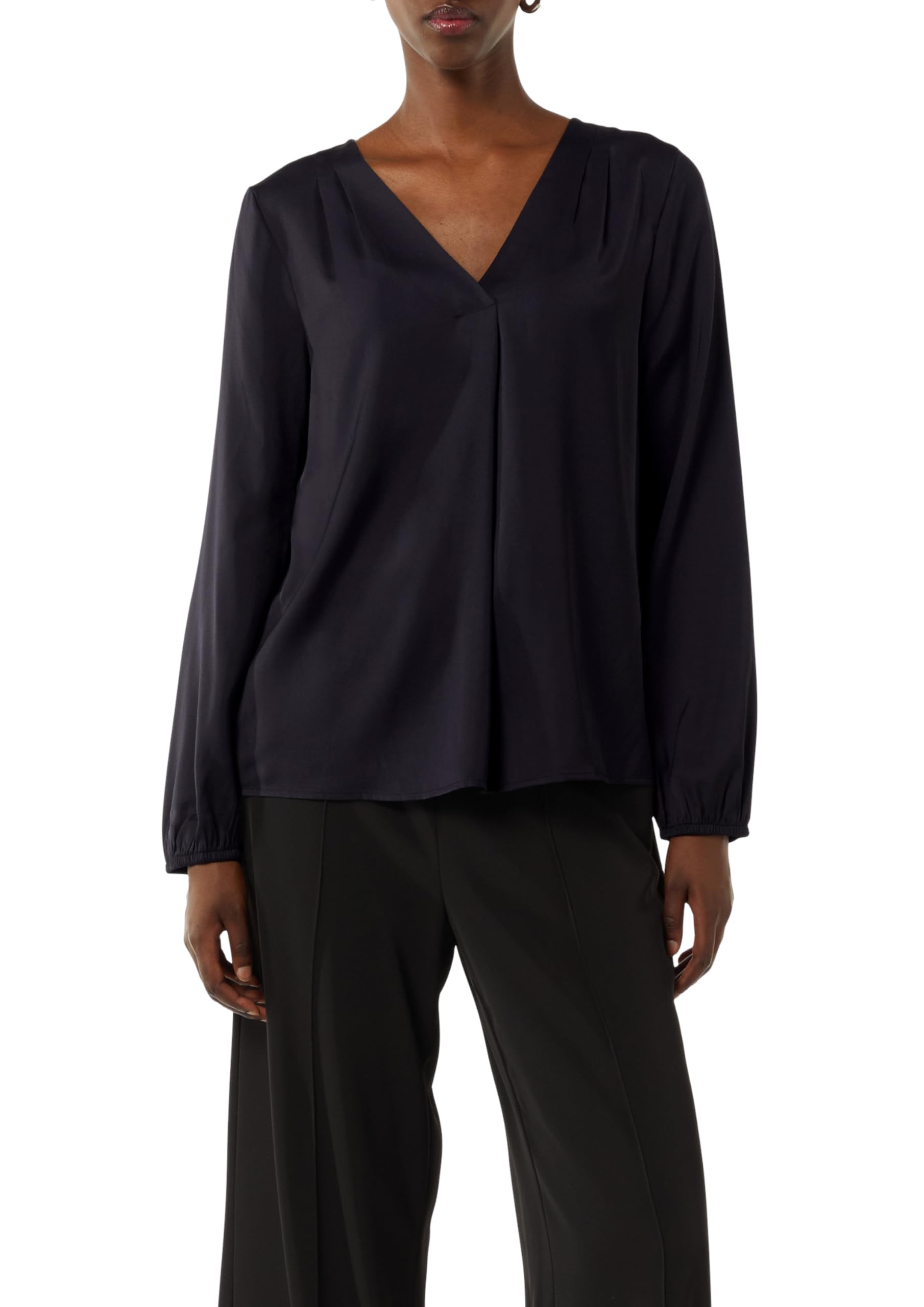 comma-satinbluse-damen-navy-v-ausschnitt-satin image 1