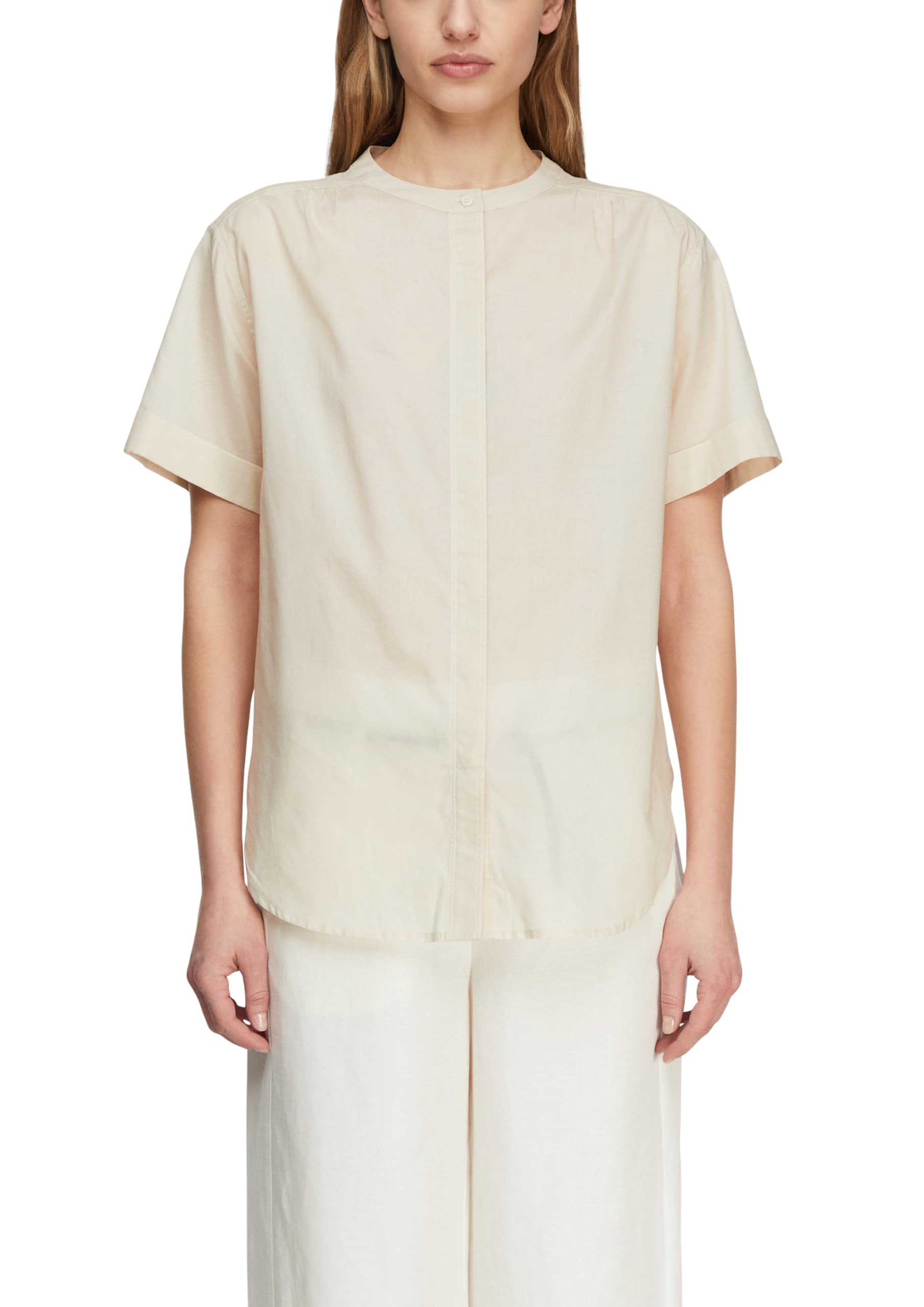 comma-blouses-kurzarm-bluse-baumwolle-stehkragen-damen image 1