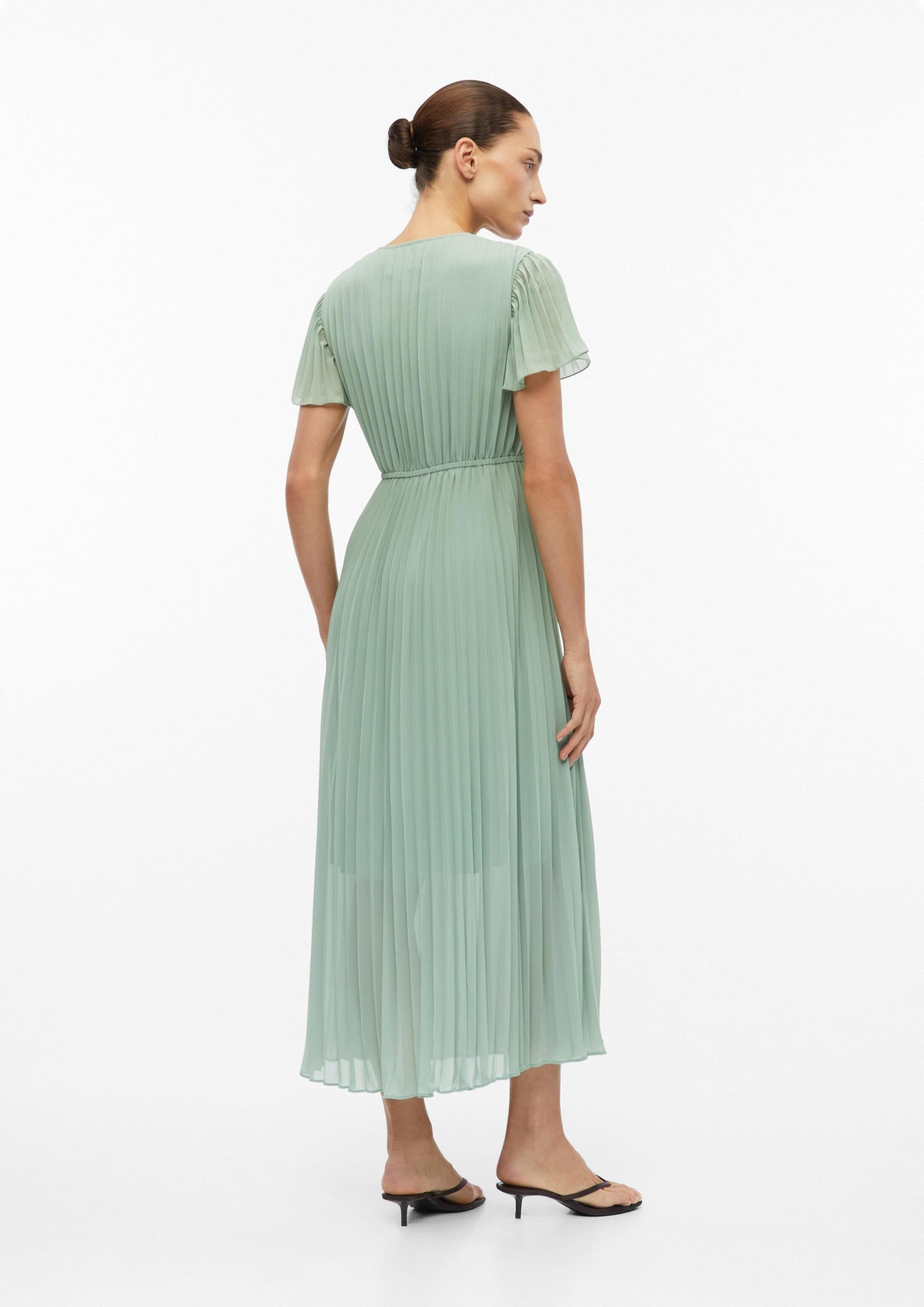 comma-dresses-midikleid-plissee-v-ausschnitt-fl-gelarm image 8