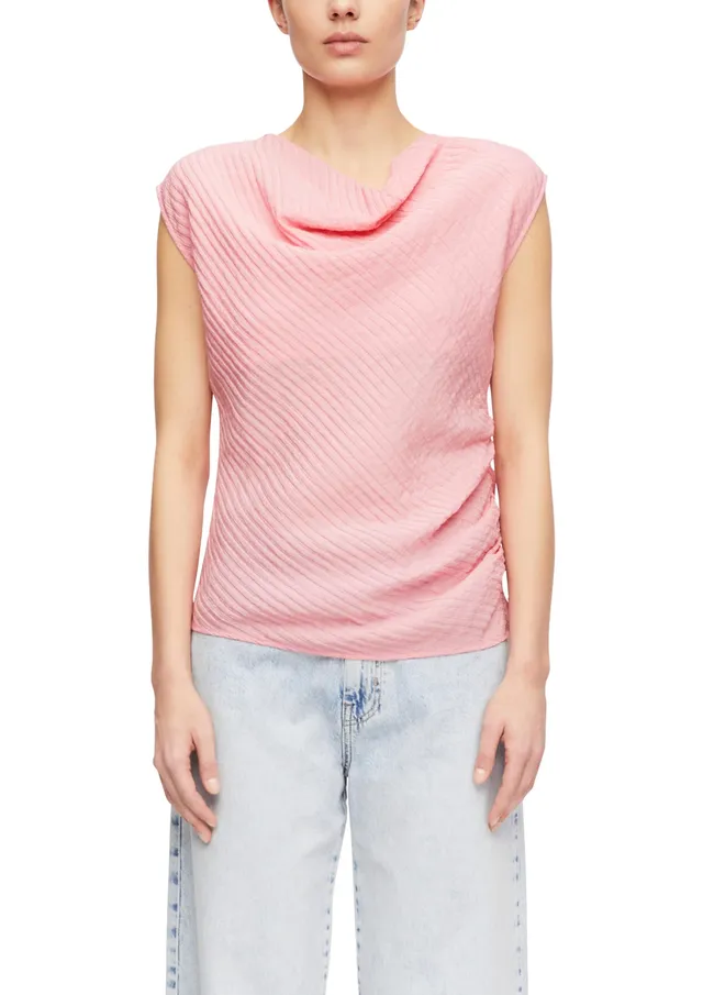 comma-blouses-seersucker-raffung-wasserfall-bluse-rosa-kurzarm image 1
