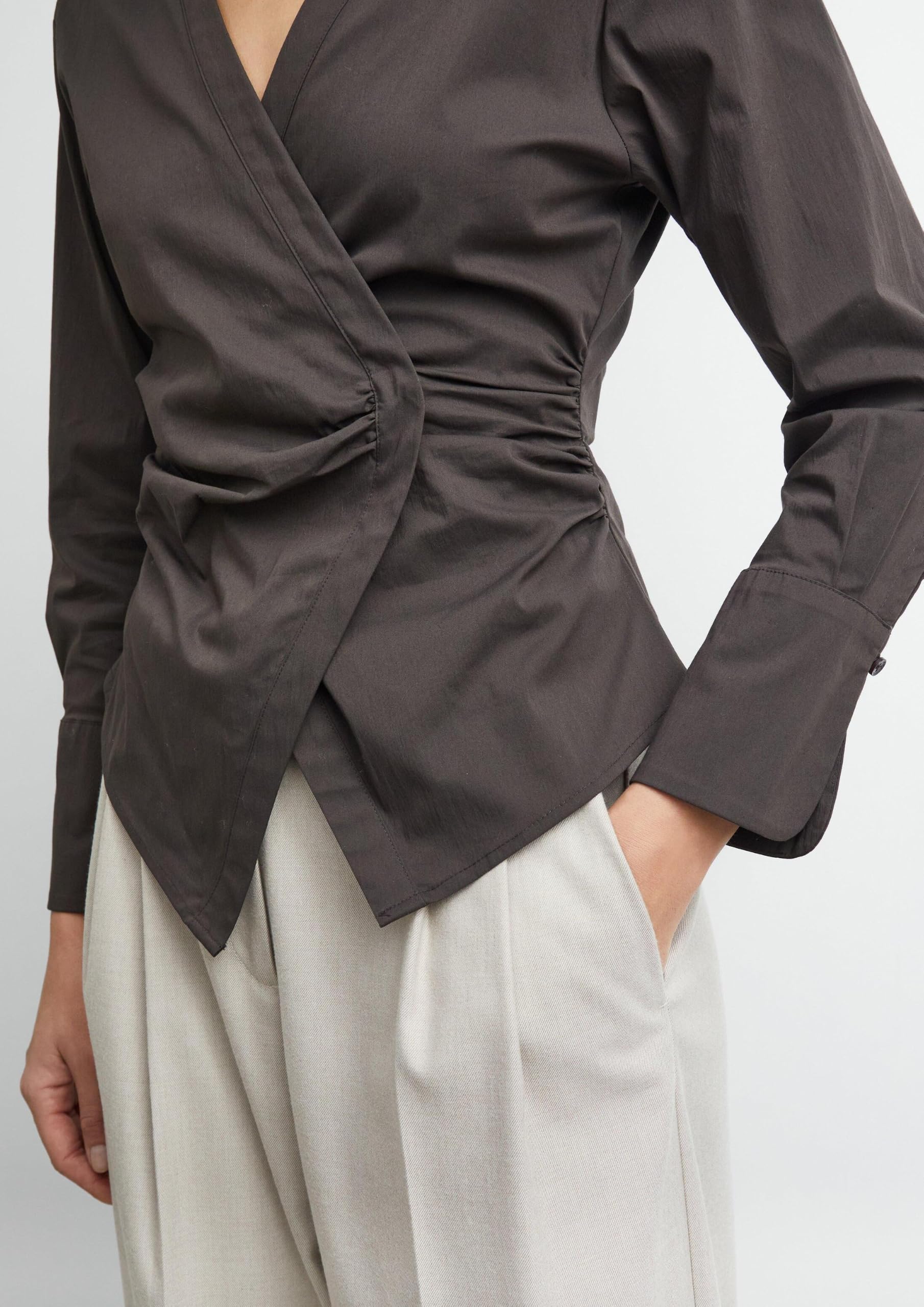 comma-blouses-wickelbluse-baumwollpopeline-beige-tailliert image 3