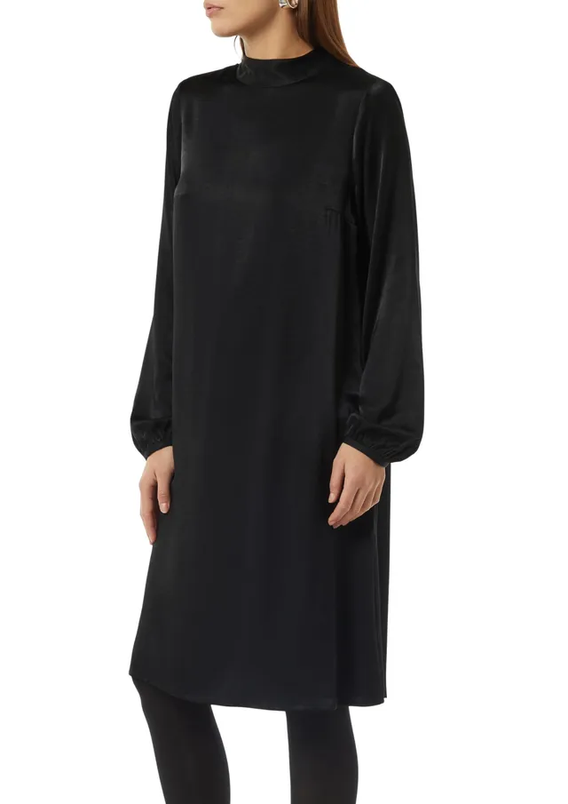 comma-viskosemix-kleid-mit-bindedetail-kleid-schwarz-viskose image 1