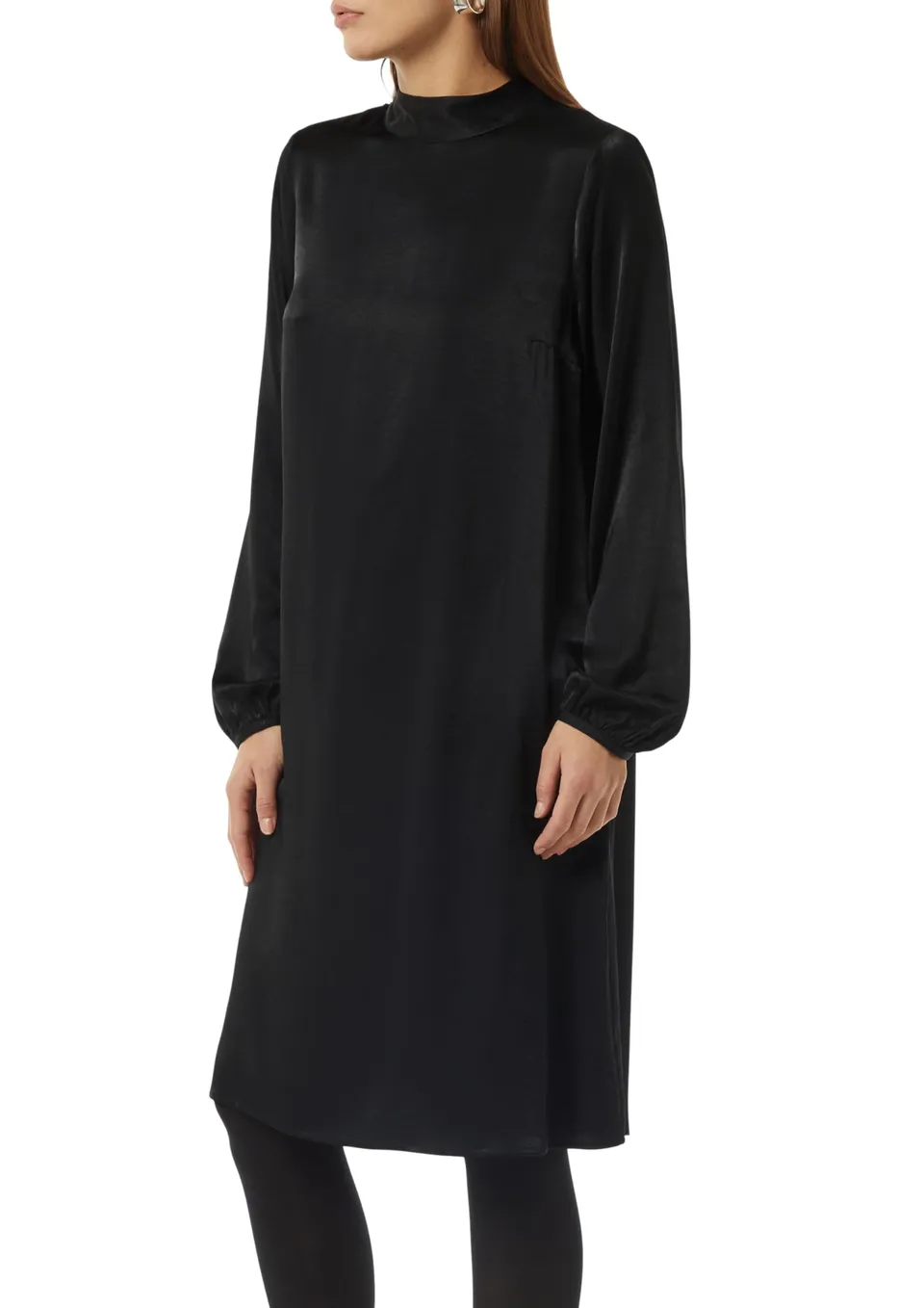 comma-viskosemix-kleid-mit-bindedetail-kleid-schwarz-viskose image 1