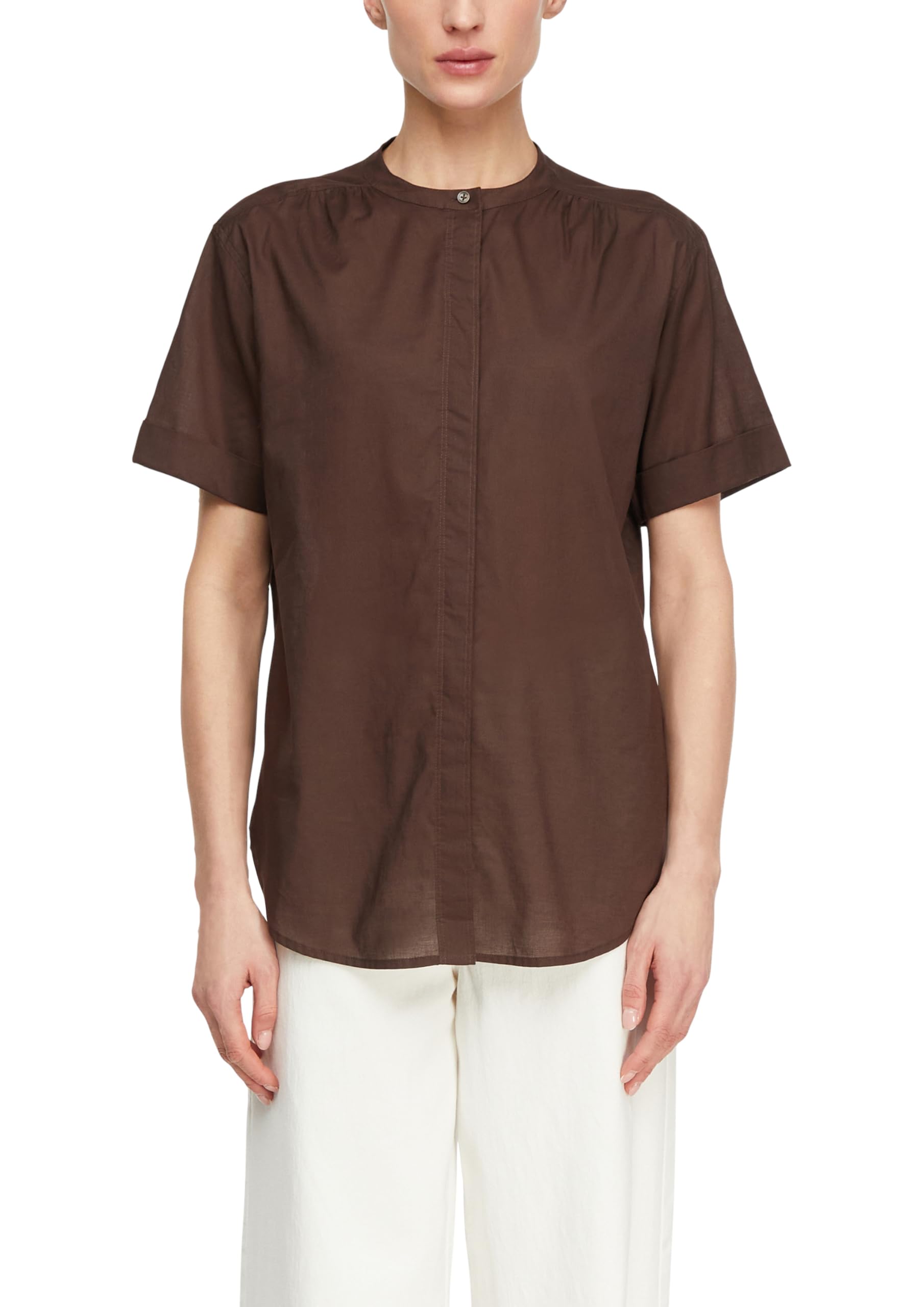 comma-blouses-stehkragen-bluse-kurzarm-baumwolle-damen image 1