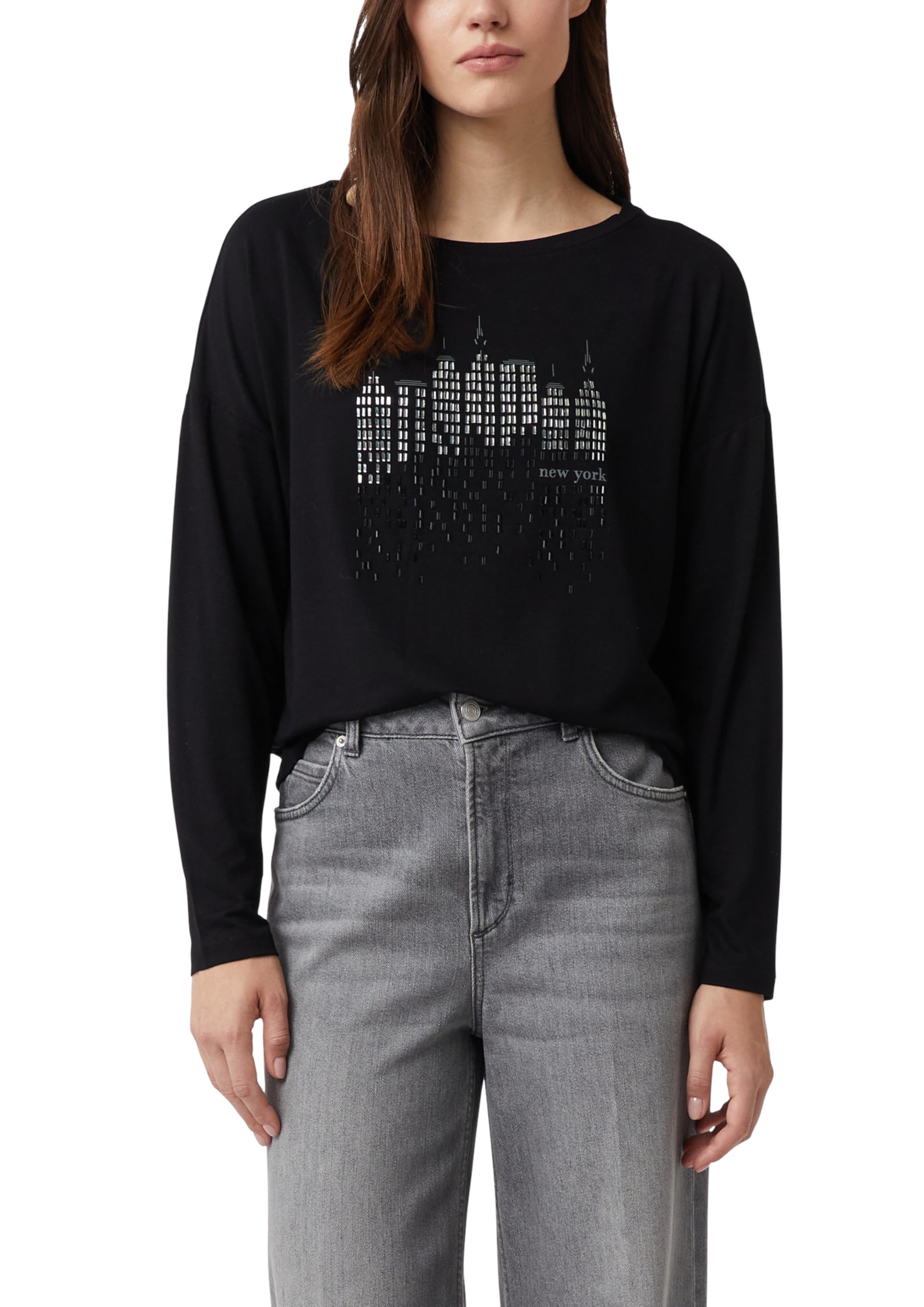 comma-langarmshirt-mit-frontprint-strass-t-shirt-gr-36 image 8