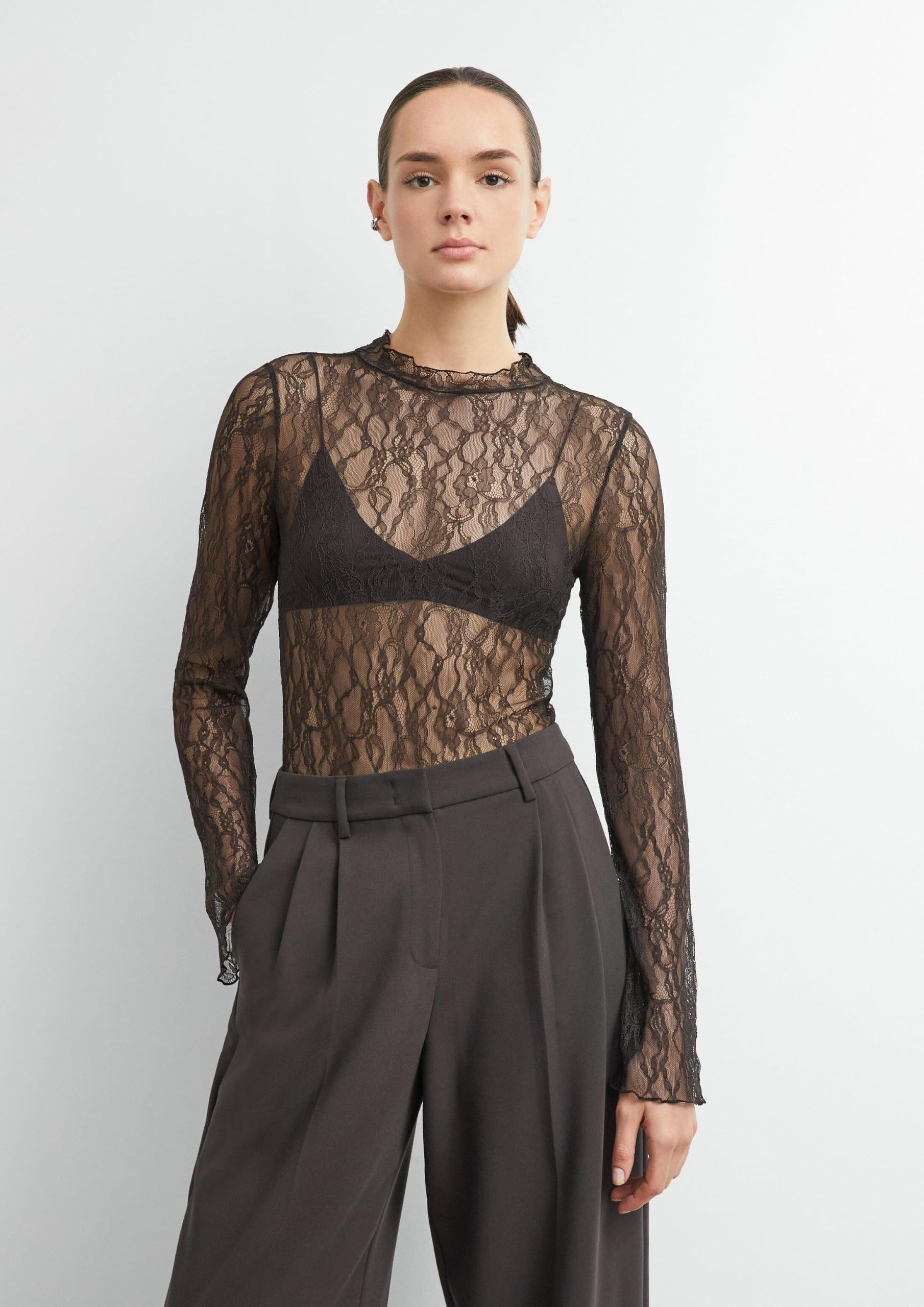 comma-langarm-shirt-slim-fit-dunkelbraun-mit-rollkragen image 6