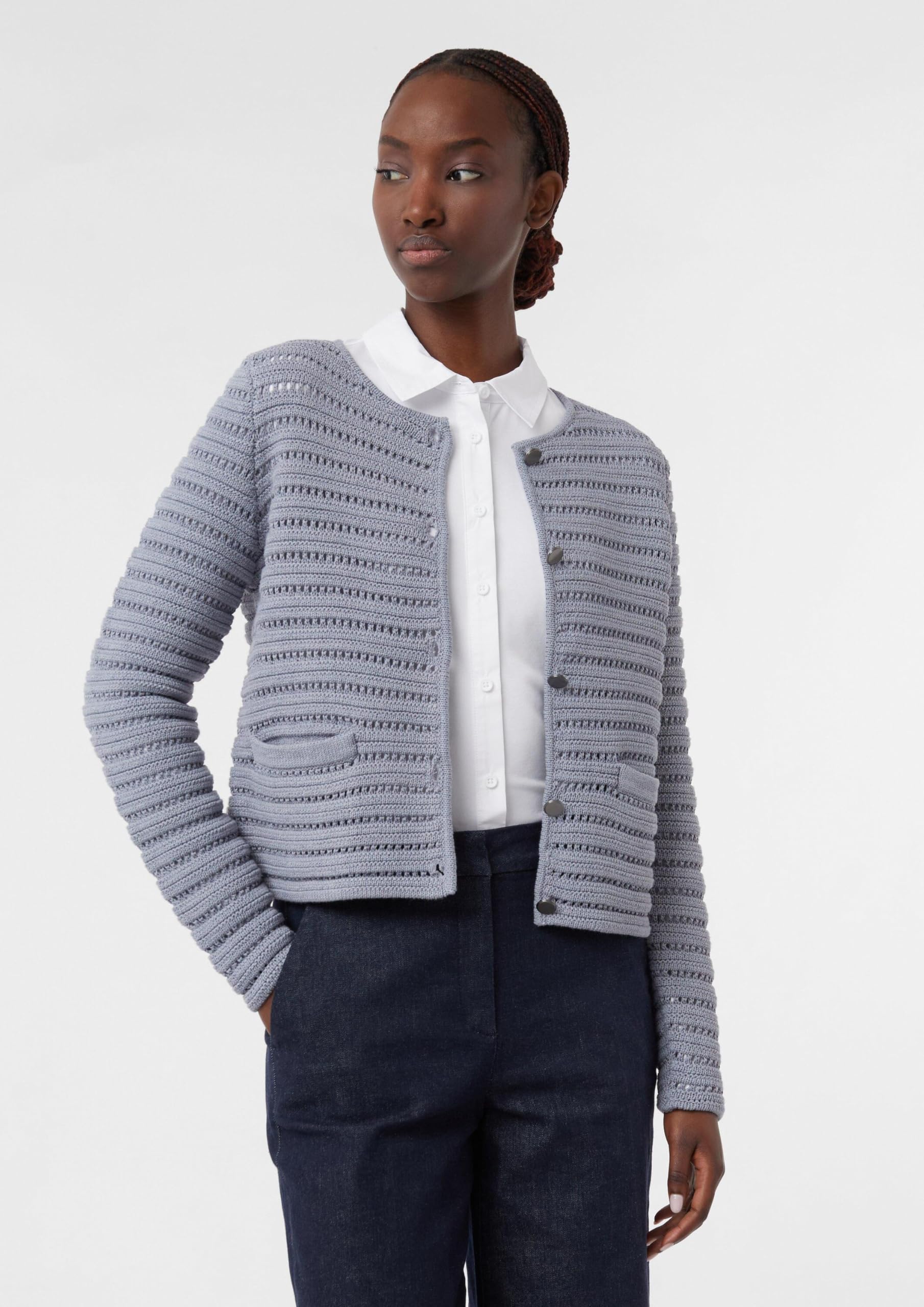 comma-strickjacke-2168921-damen-schiefergrau-cardigan-gestreift image 2