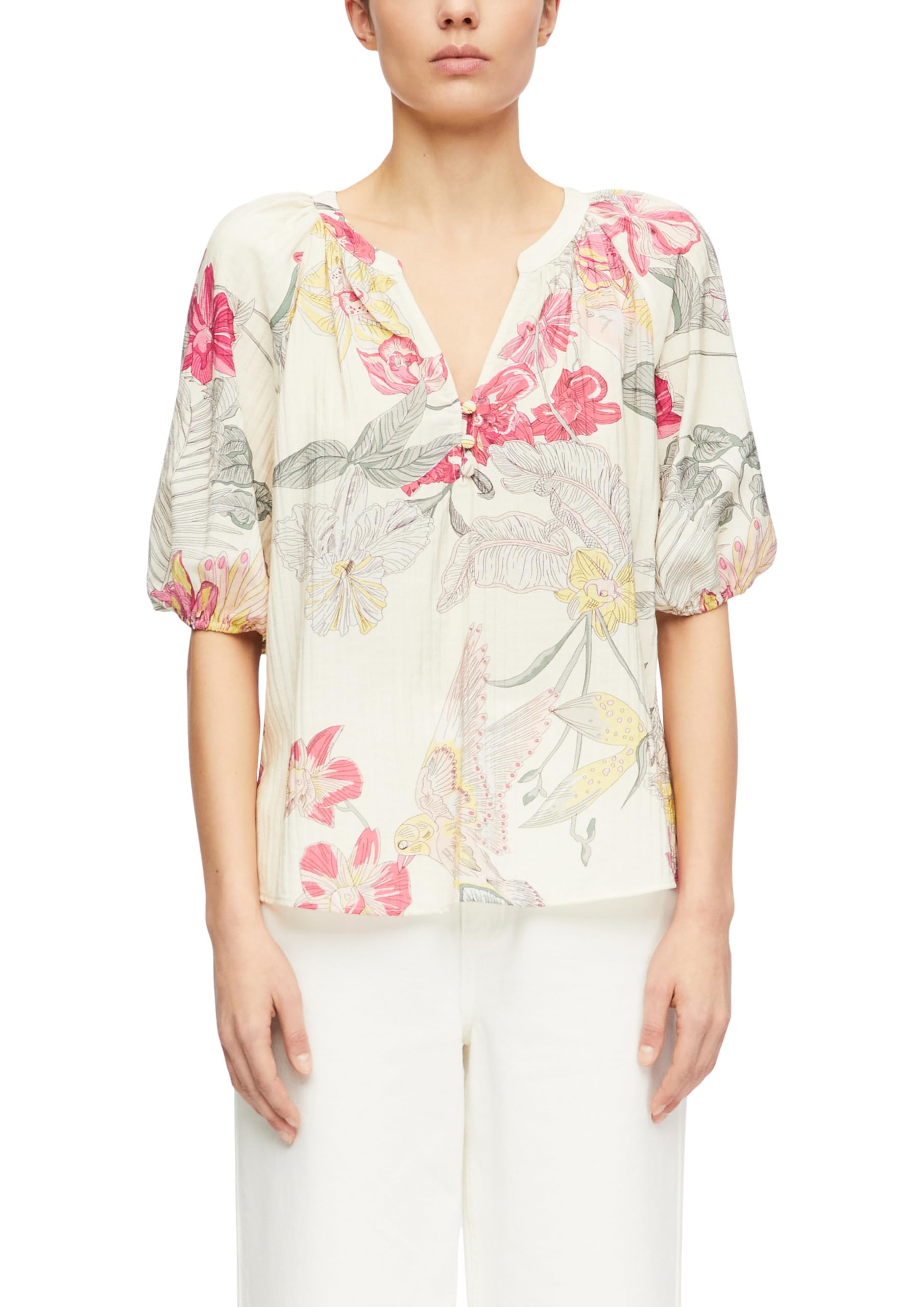 comma-bluse-tunika-ausschnitt-kurzarm-abstrakt-beige-gr-46 image 1