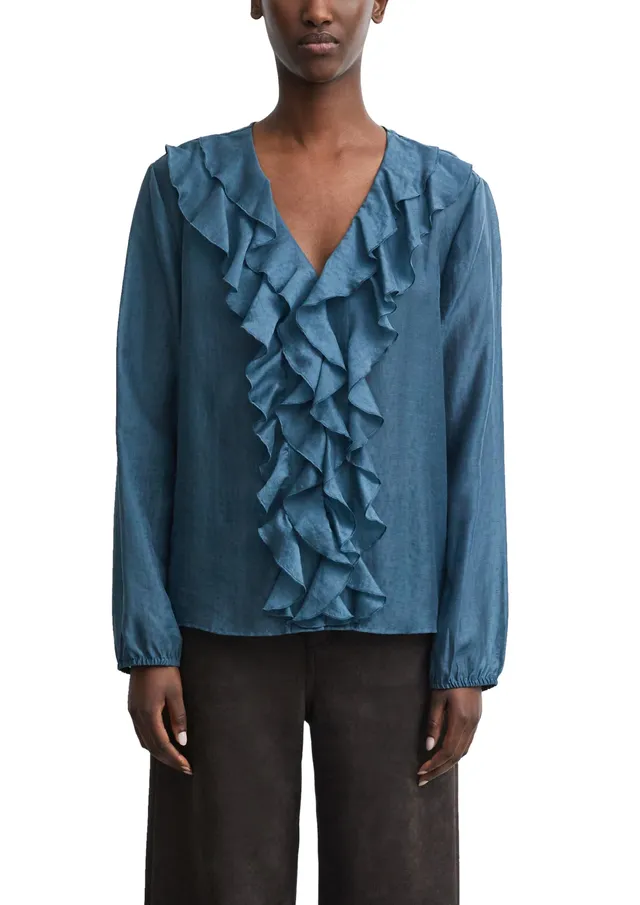 comma-bluse-jacquard-damen-gr-44-v-ausschnitt-langarm-petrol image 1