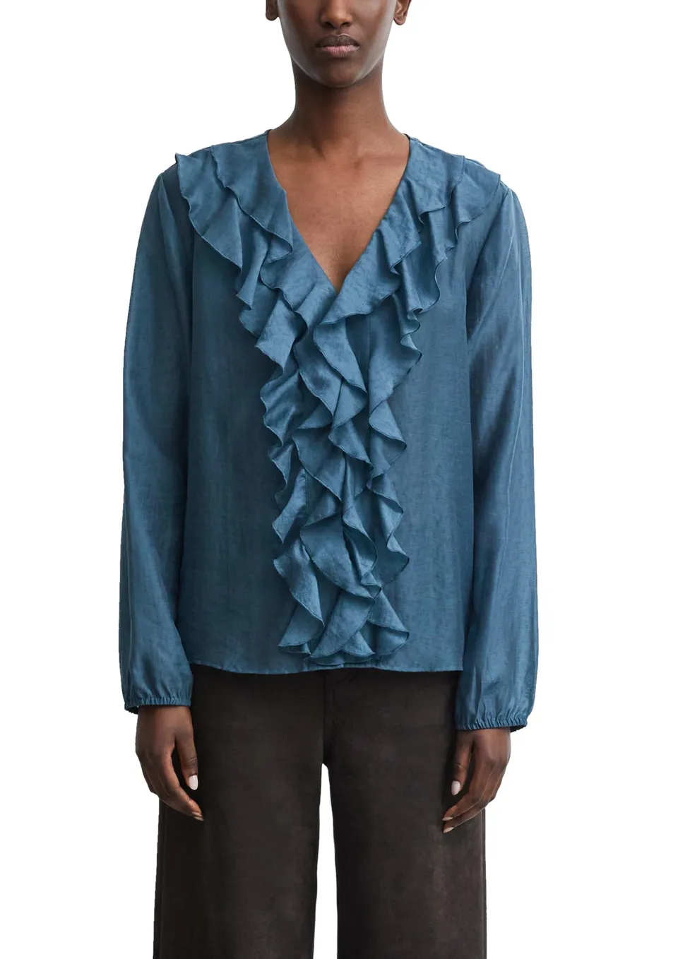 comma-bluse-jacquard-damen-gr-44-v-ausschnitt-langarm-petrol image 1