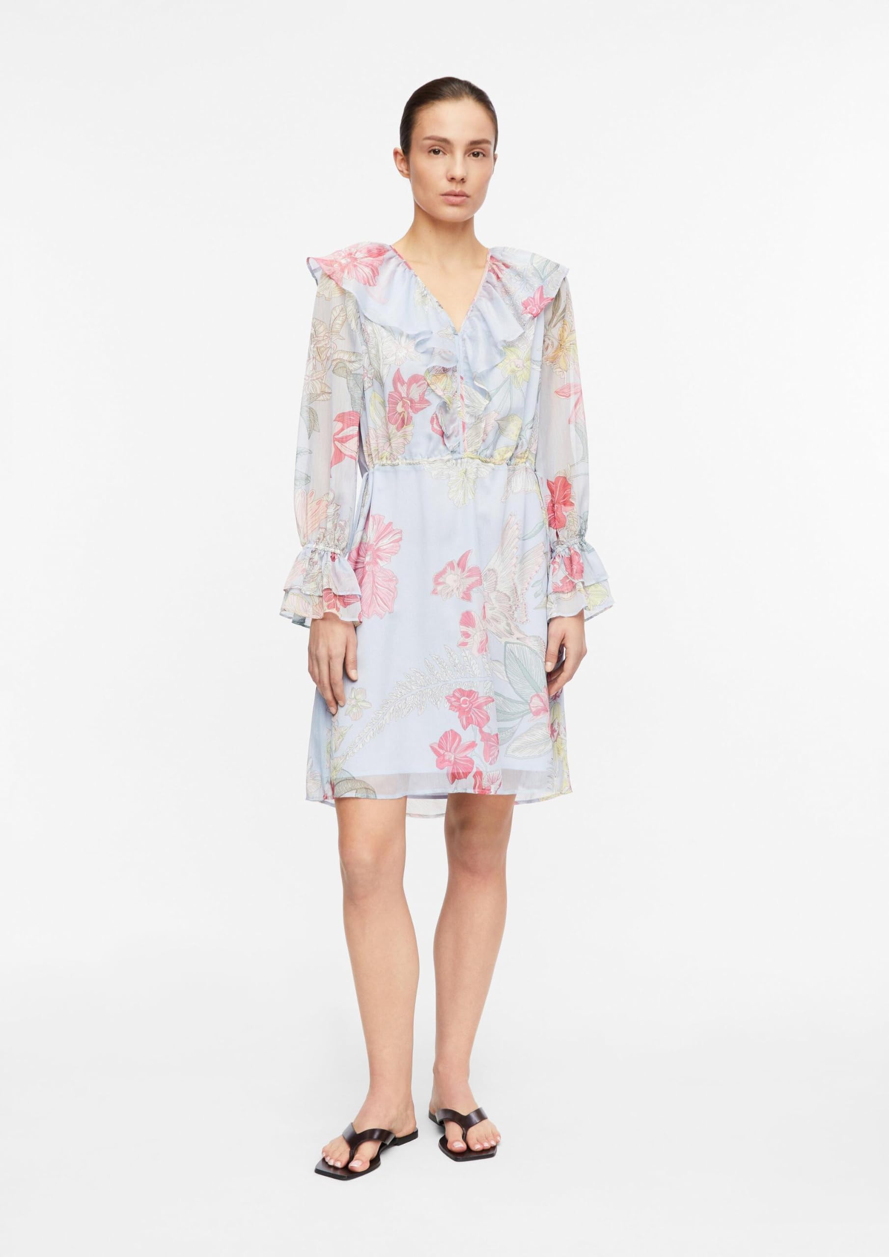 comma-dresses-midikleid-v-ausschnitt-langarm-beige image 6