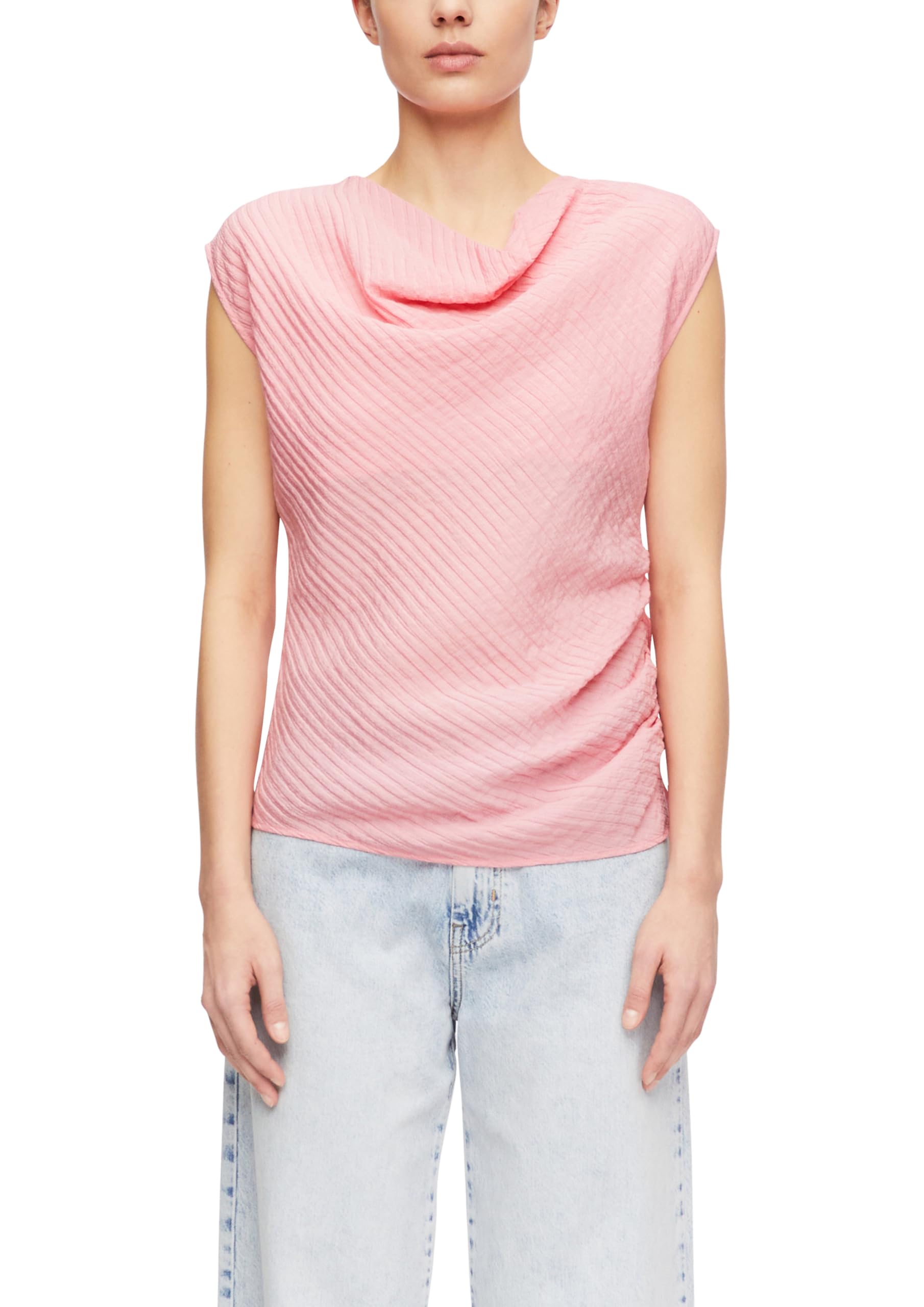 comma-blouses-seersucker-raffung-wasserfall-bluse-rosa-kurzarm image 1