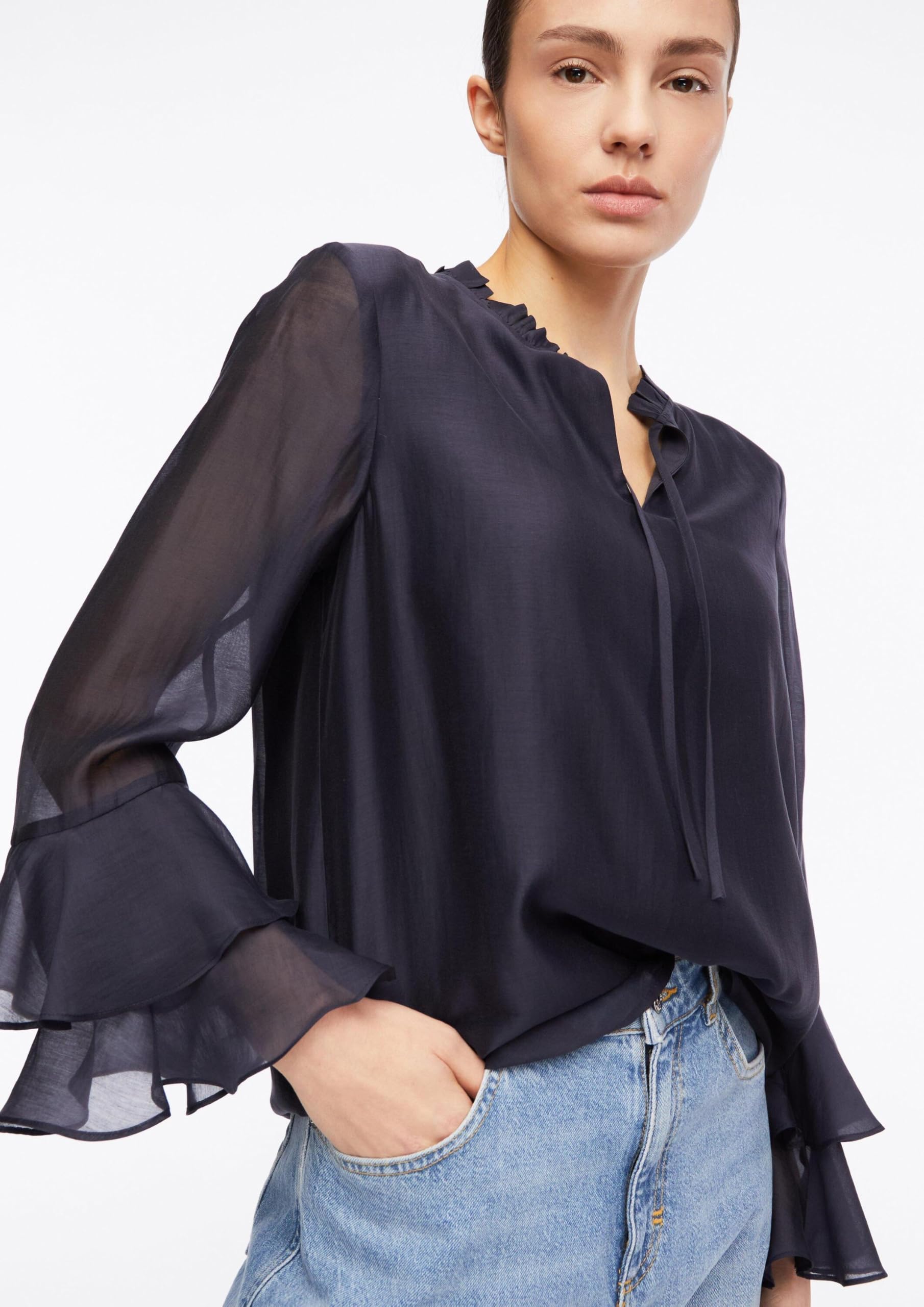 comma-blouses-lyocell-bluse-gr-e-34-navy-volant-rmel image 5