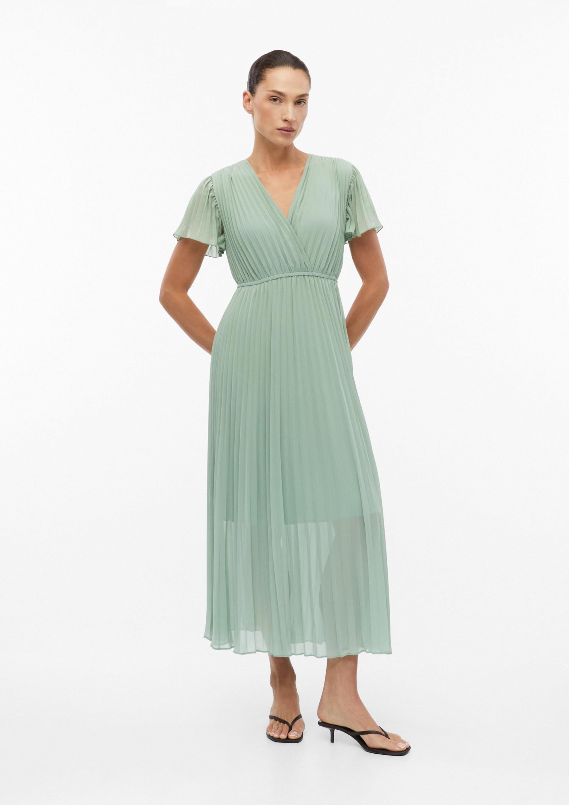 comma-dresses-midikleid-plissee-v-ausschnitt-fl-gelarm image 7