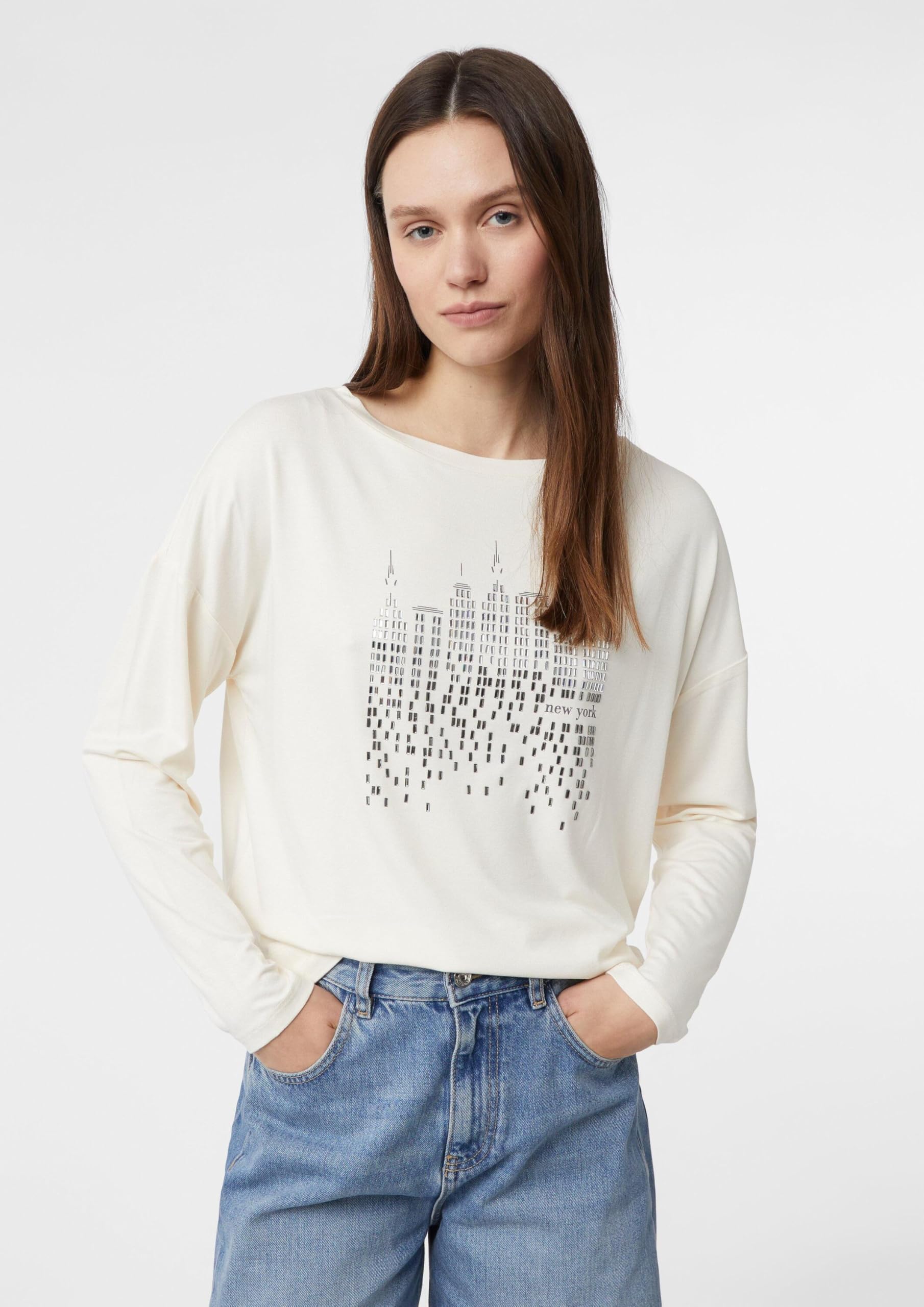 comma-langarmshirt-mit-frontprint-strass-t-shirt-gr-36 image 3