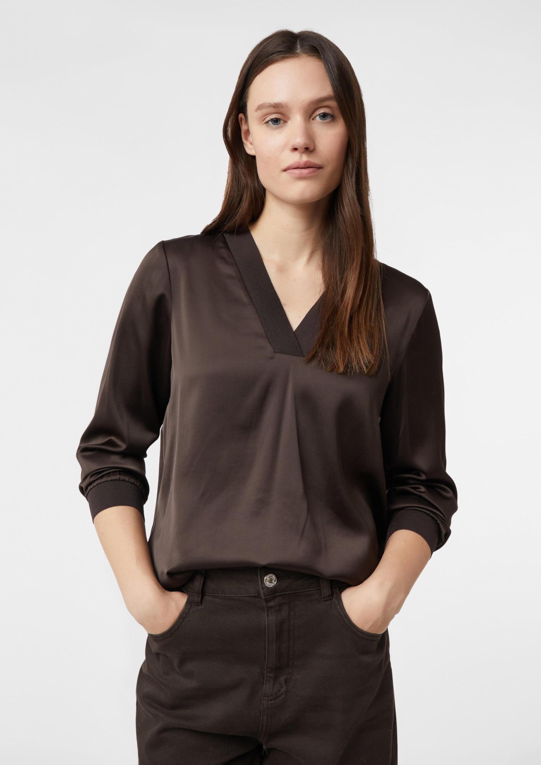 comma-satinbluse-v-ausschnitt-creme-rippdetails-elegant image 6