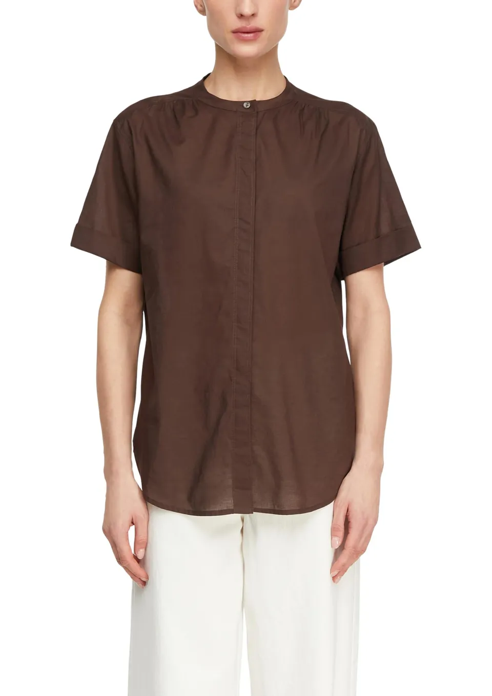 comma-blouses-stehkragen-bluse-kurzarm-baumwolle-damen image 1