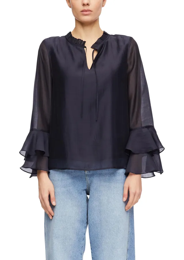 comma-blouses-lyocell-bluse-gr-e-34-navy-volant-rmel image 1